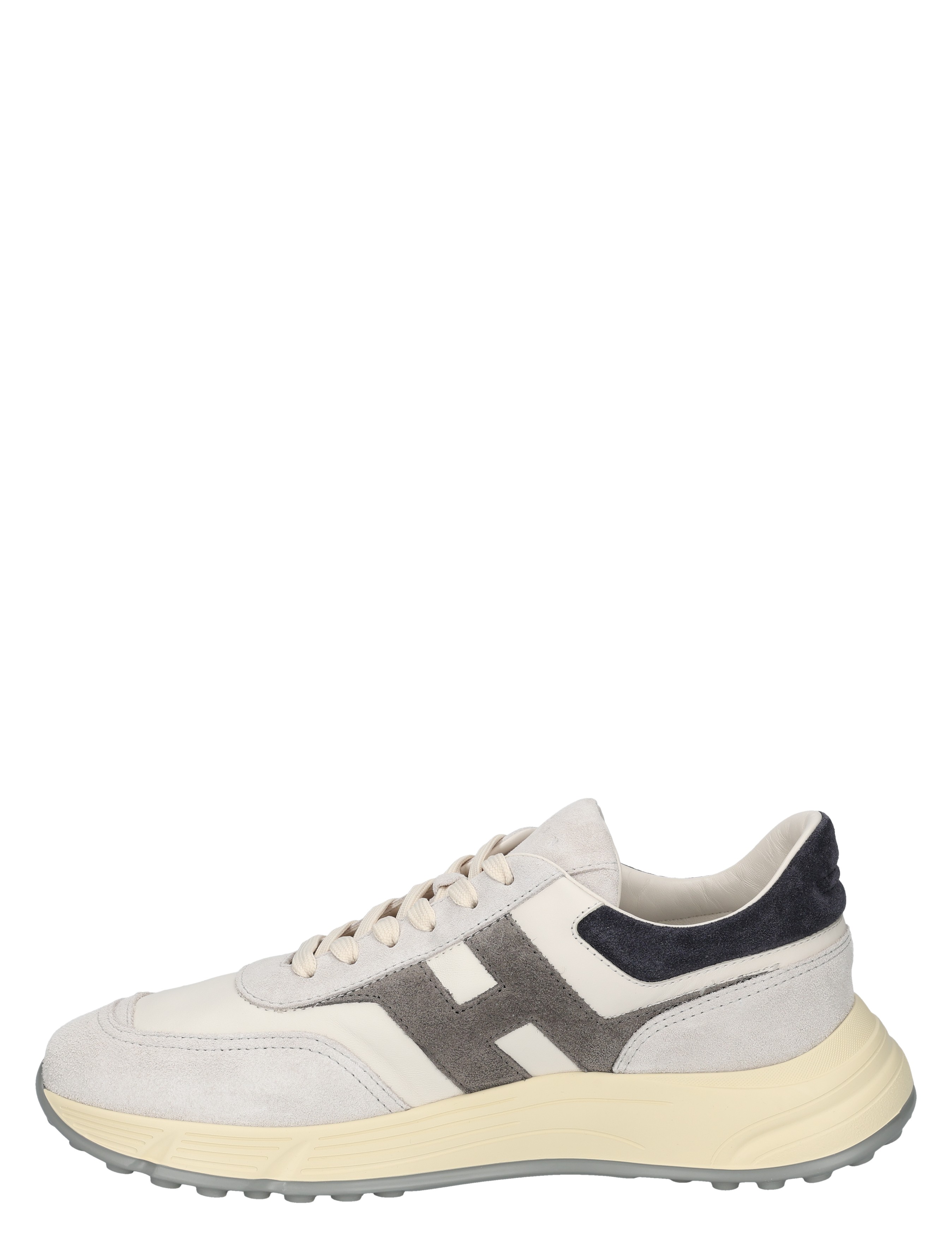 sneaker, sportschoen, witte sneaker, imitatieleer, creme/wit, grijs detail