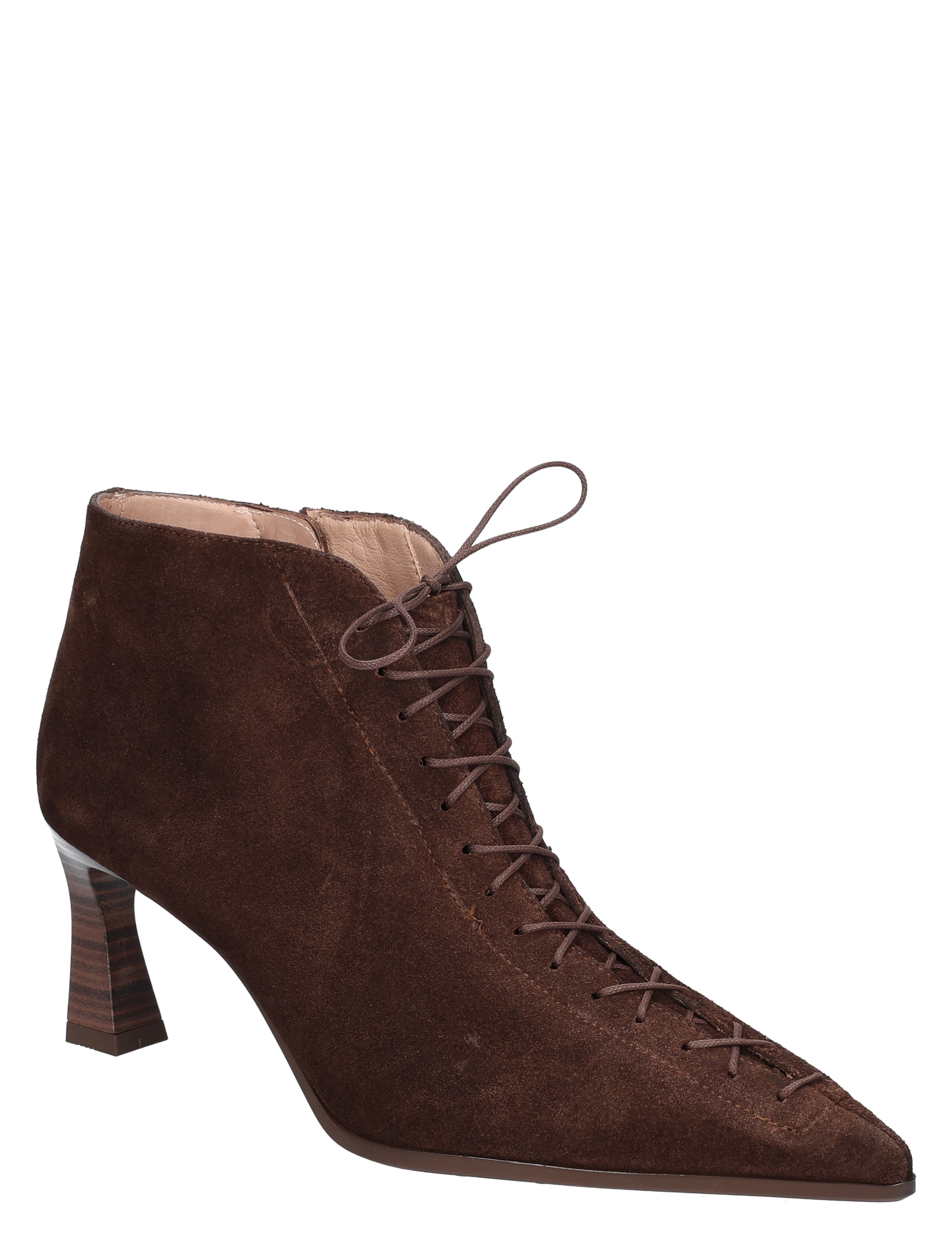 ankleboot, laced, suede, mid heel, brown