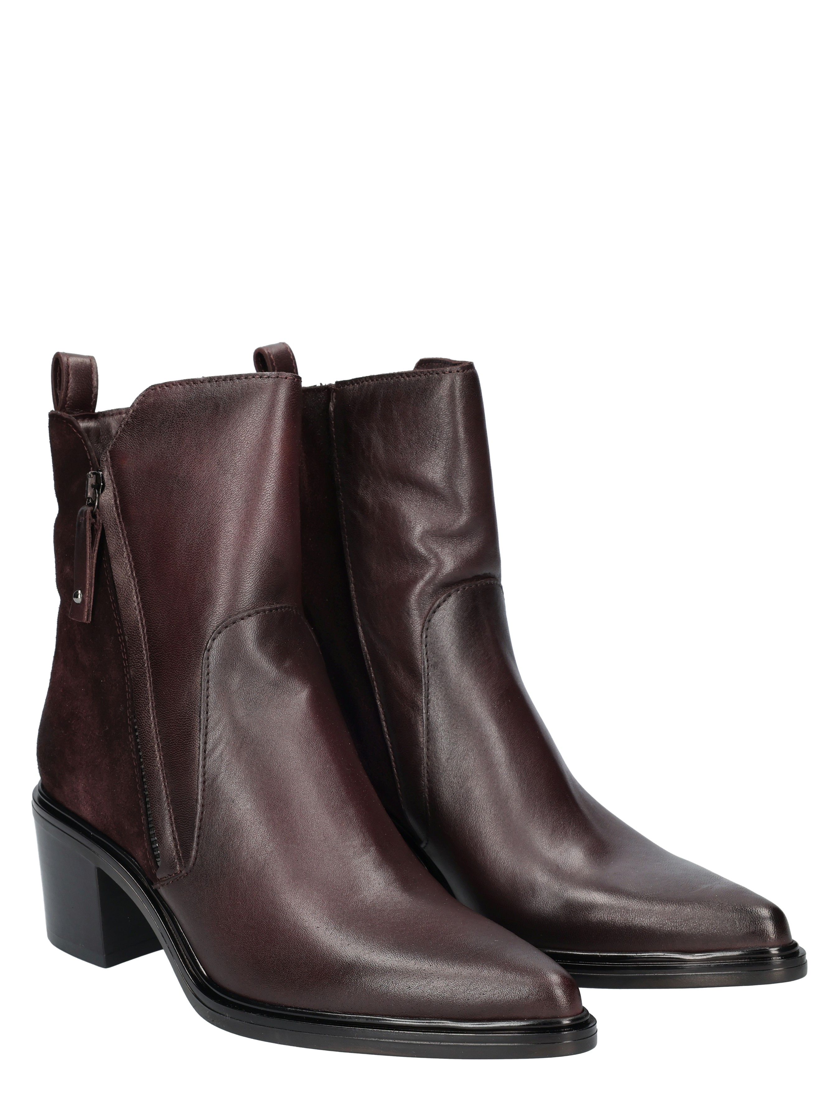 boots, ankle boots, leather boots, burgundy, chunky heel