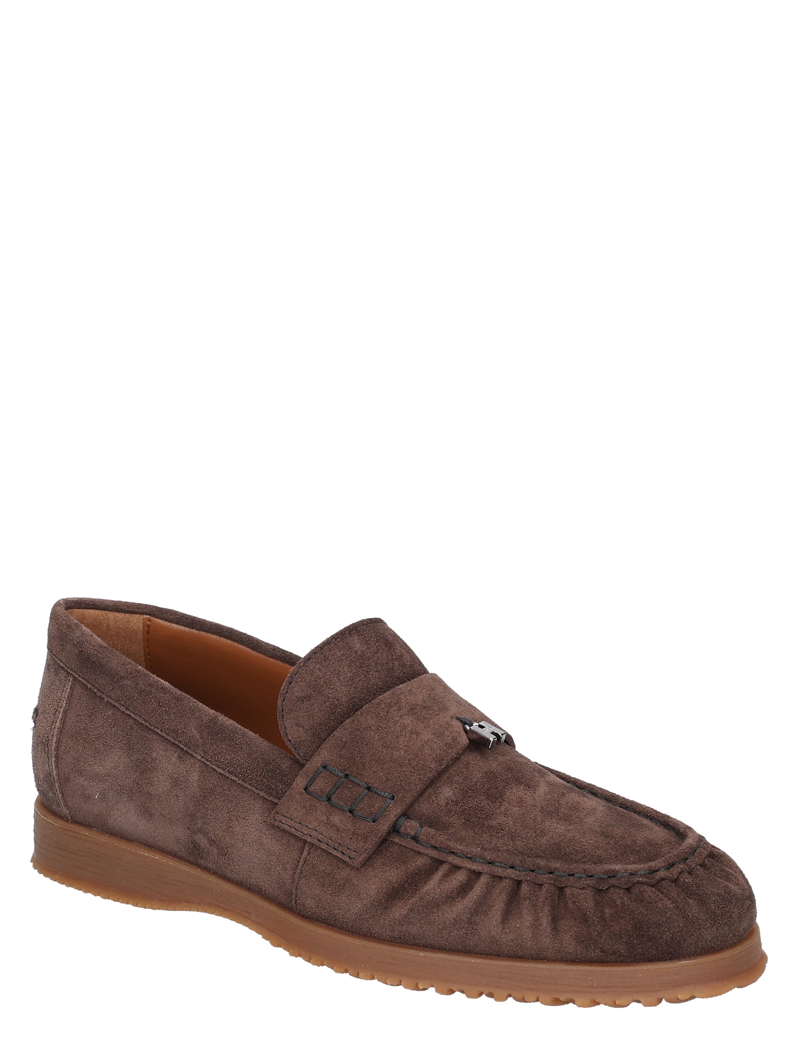 slipper, mocassin, suede, bruine, zonder-voering