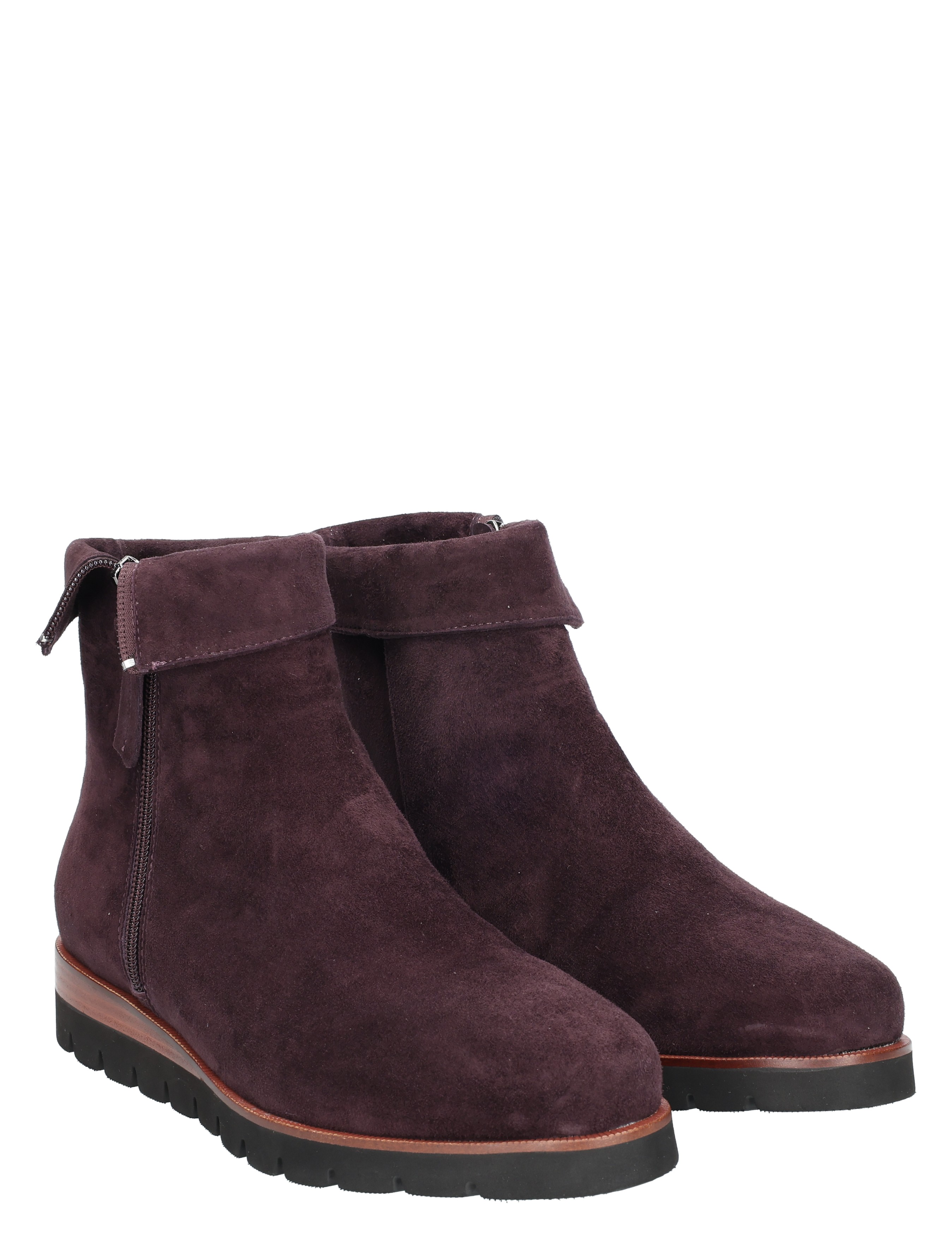 ankle boots, zachte suède, paarse kleur, ritssluiting, rubberzool