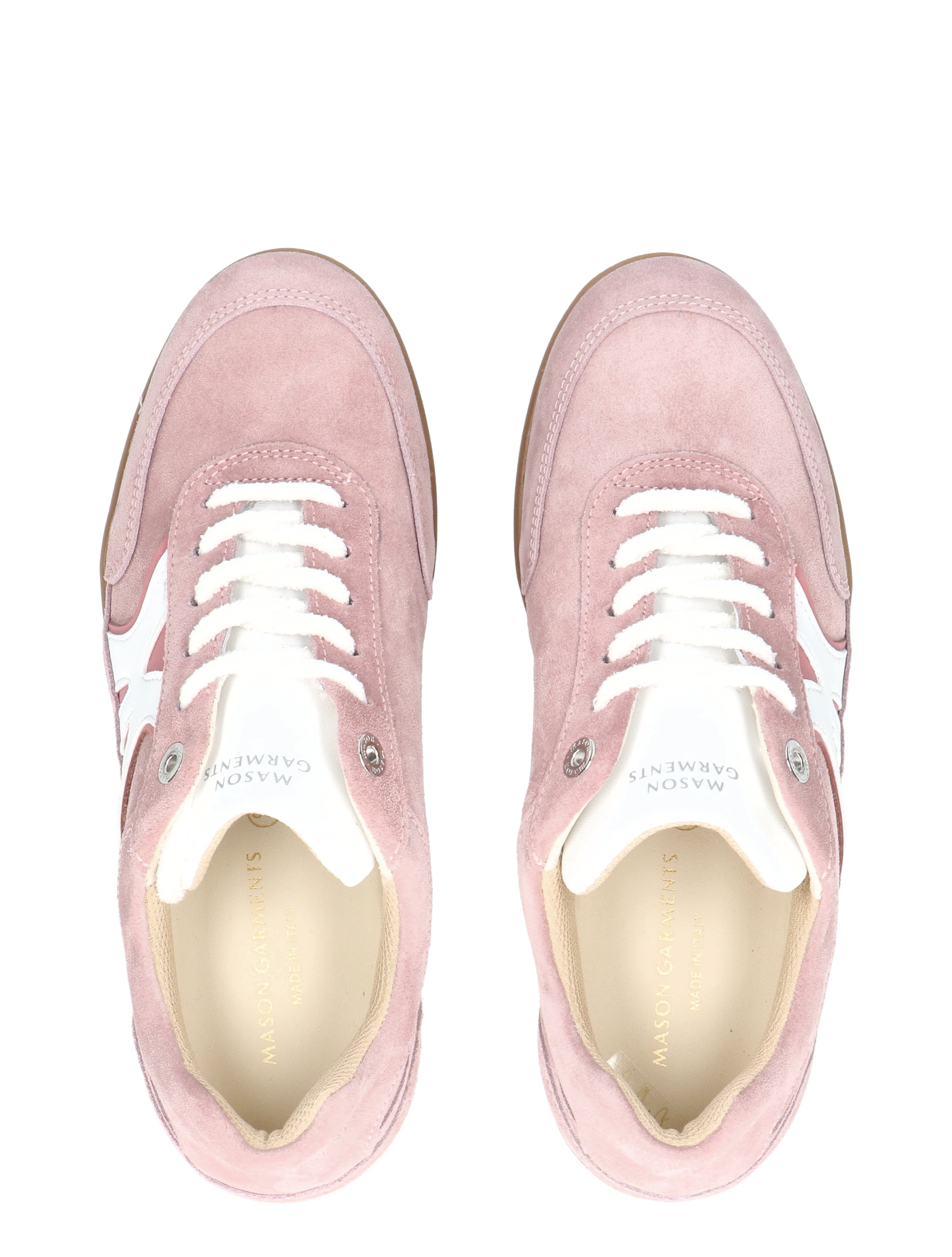 sneakers, rose, suede, witte veters, dames