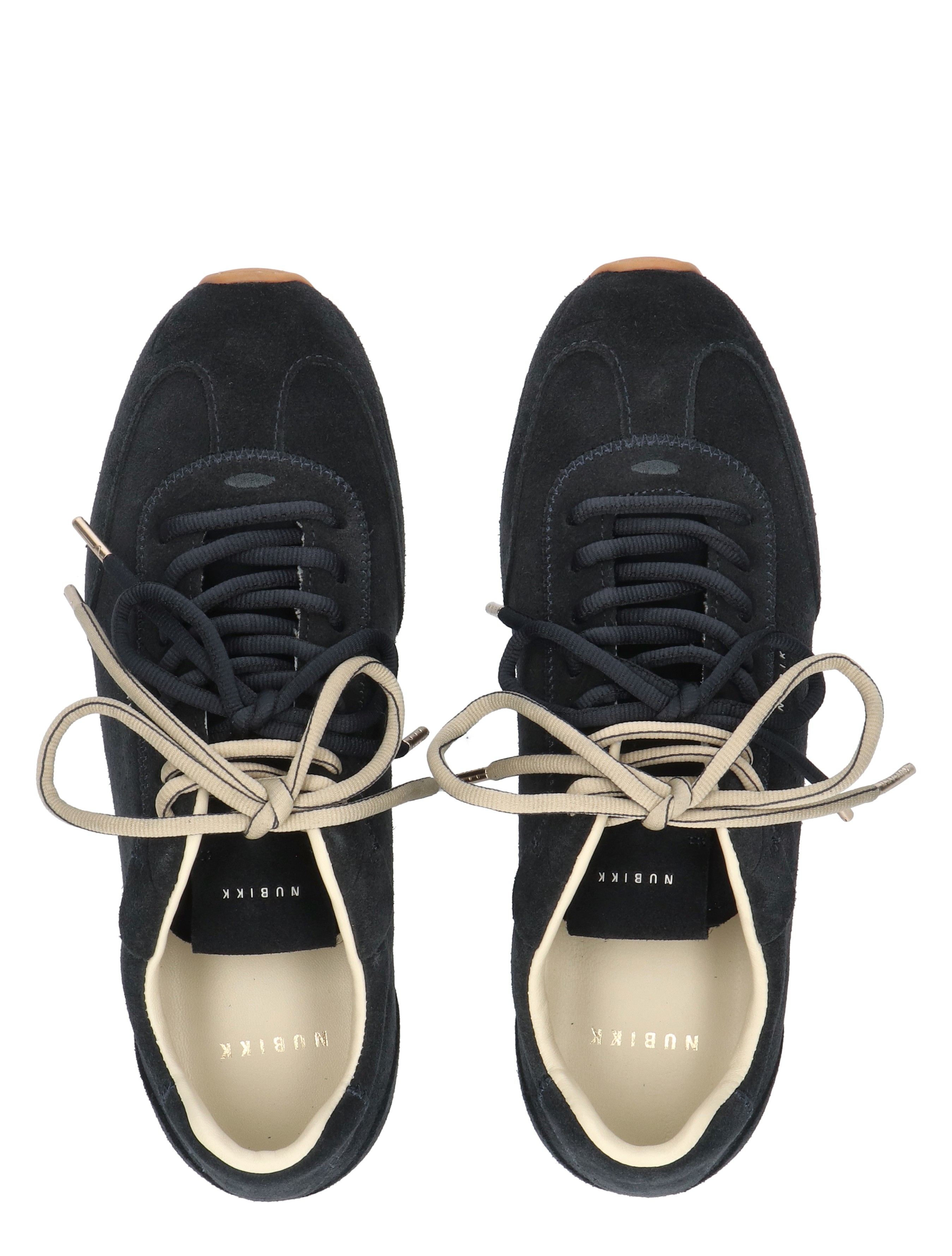 sneakers, donkerblauw, suede, zijvak, katoen/vlechtveters