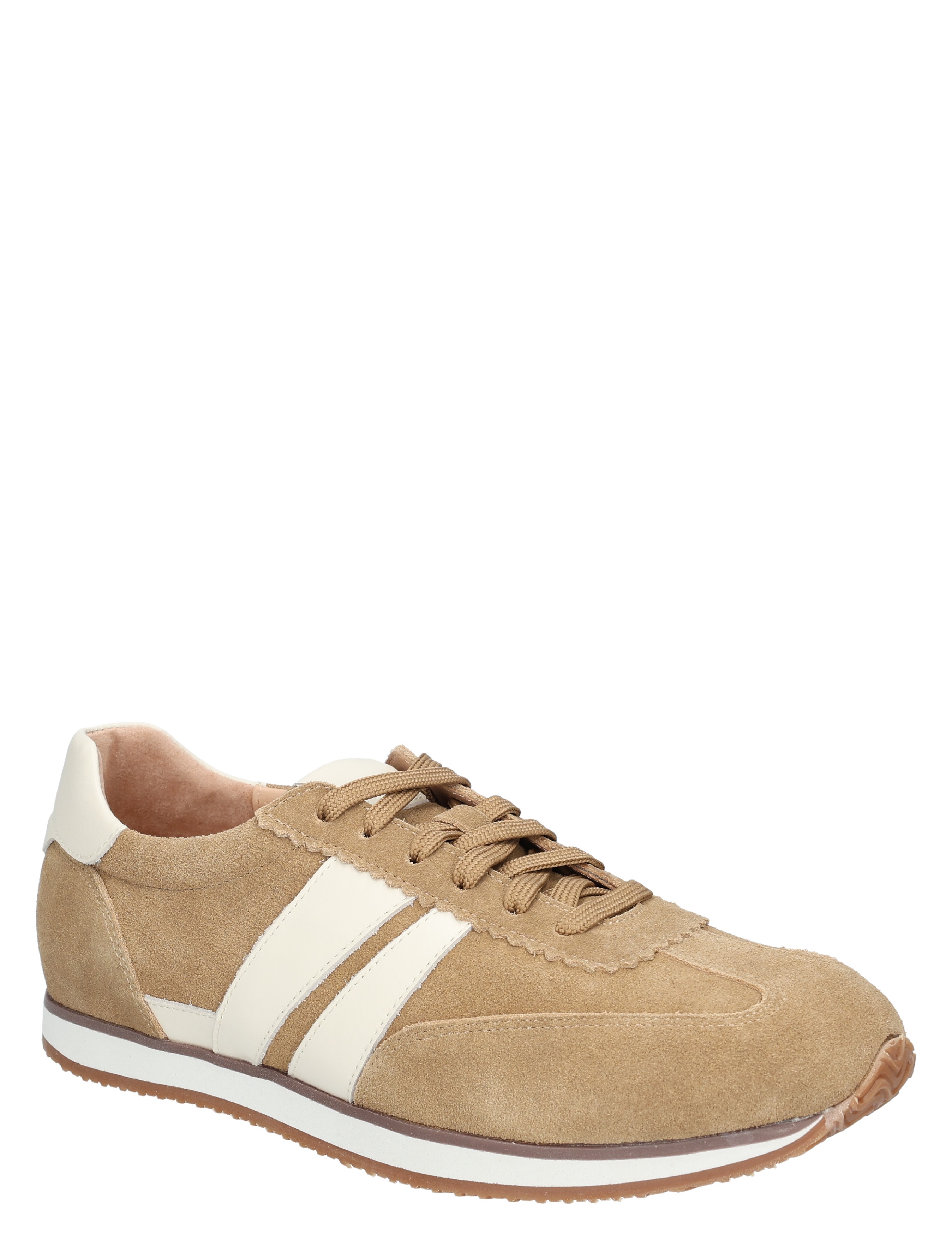 sneaker, suede, beige, witte accenten, luxe zool