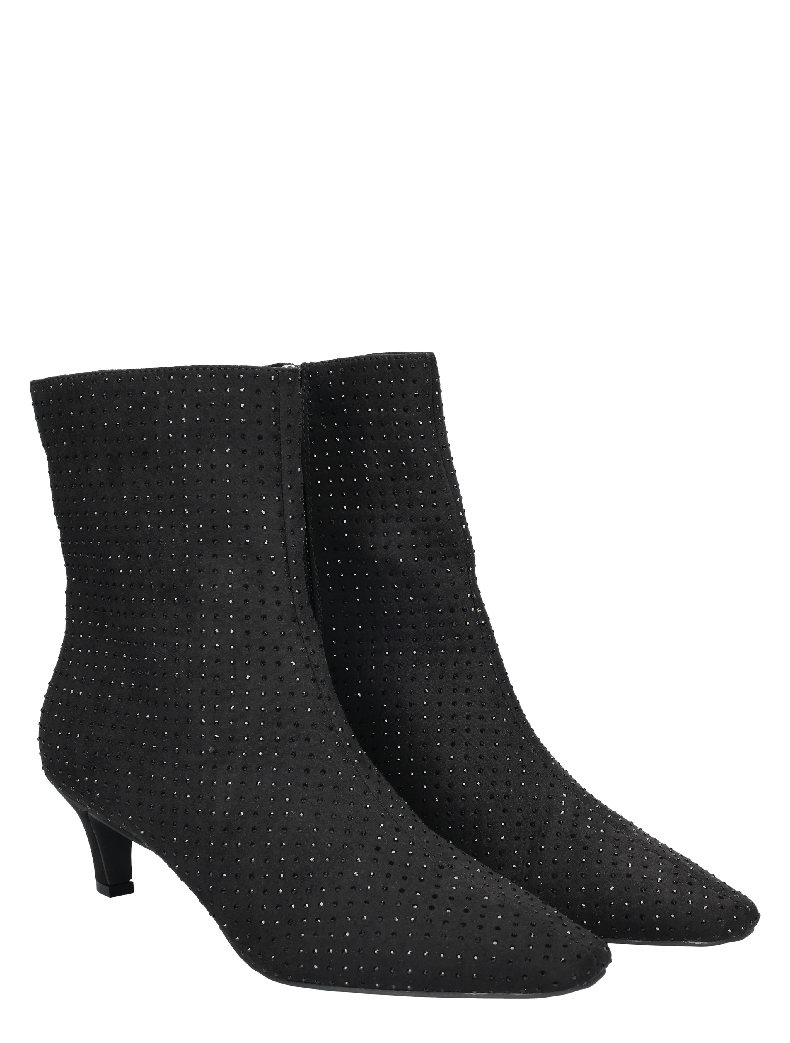 ankleboots, zwart, gestippeld?, spitse?, hielhoogte