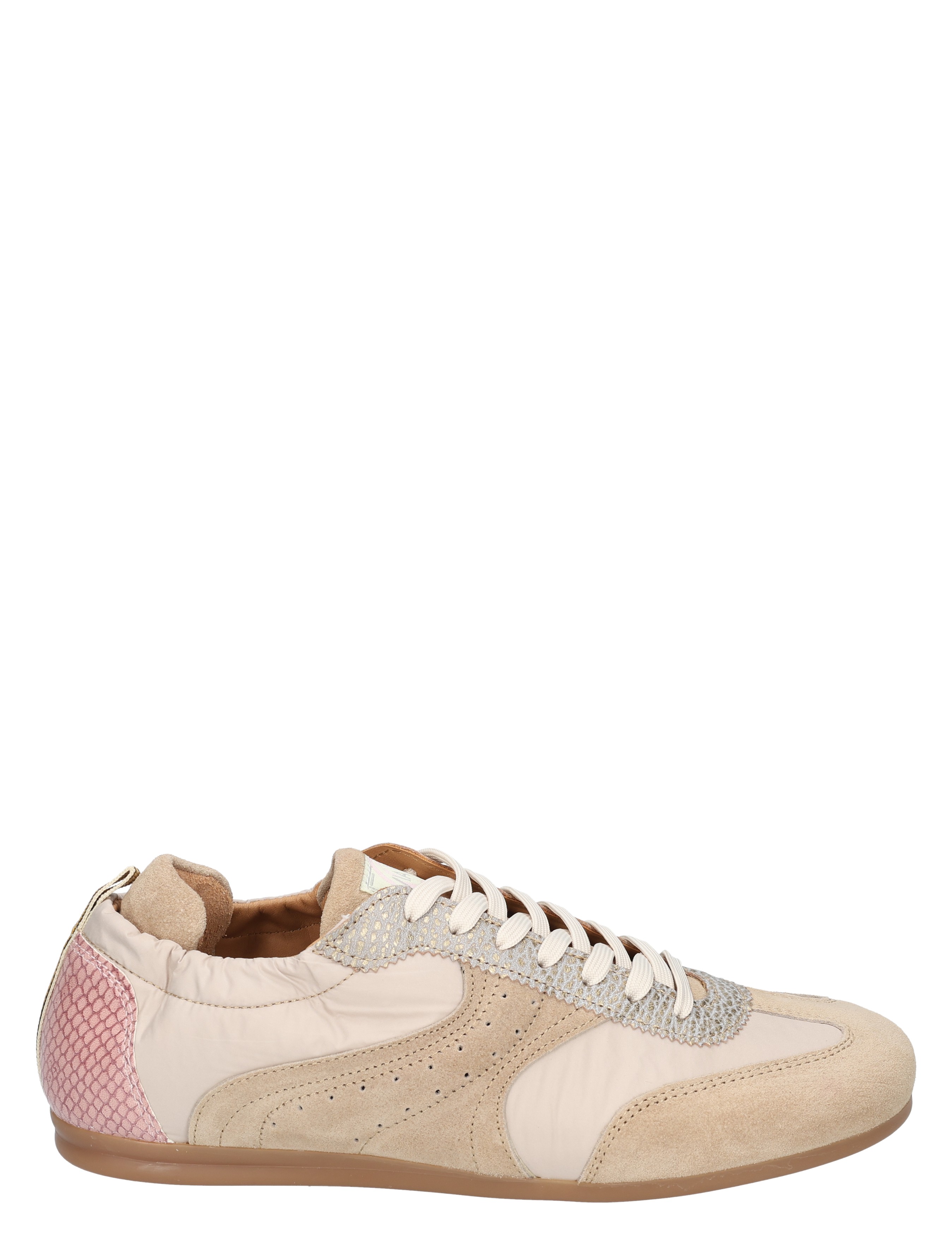 sneaker, gedetailleerde stiksels, veter, beige, roze hiel