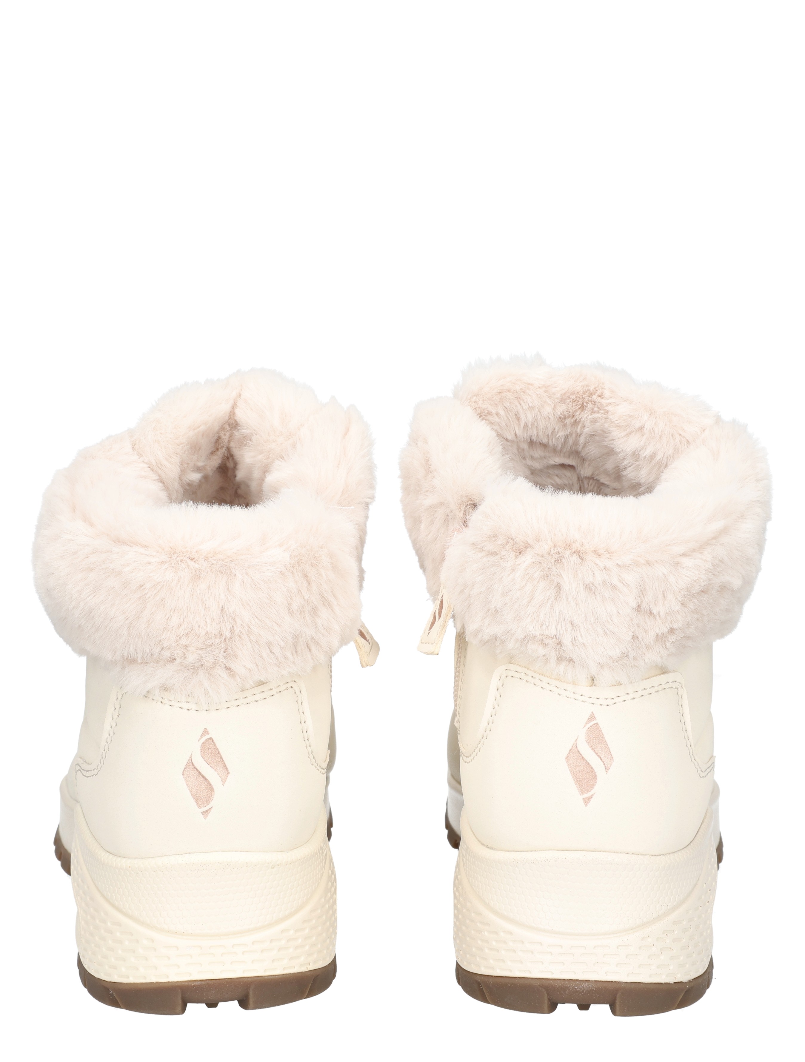 witte laarzen, faux fur, korte laars, sluitclip, botten bruine zool