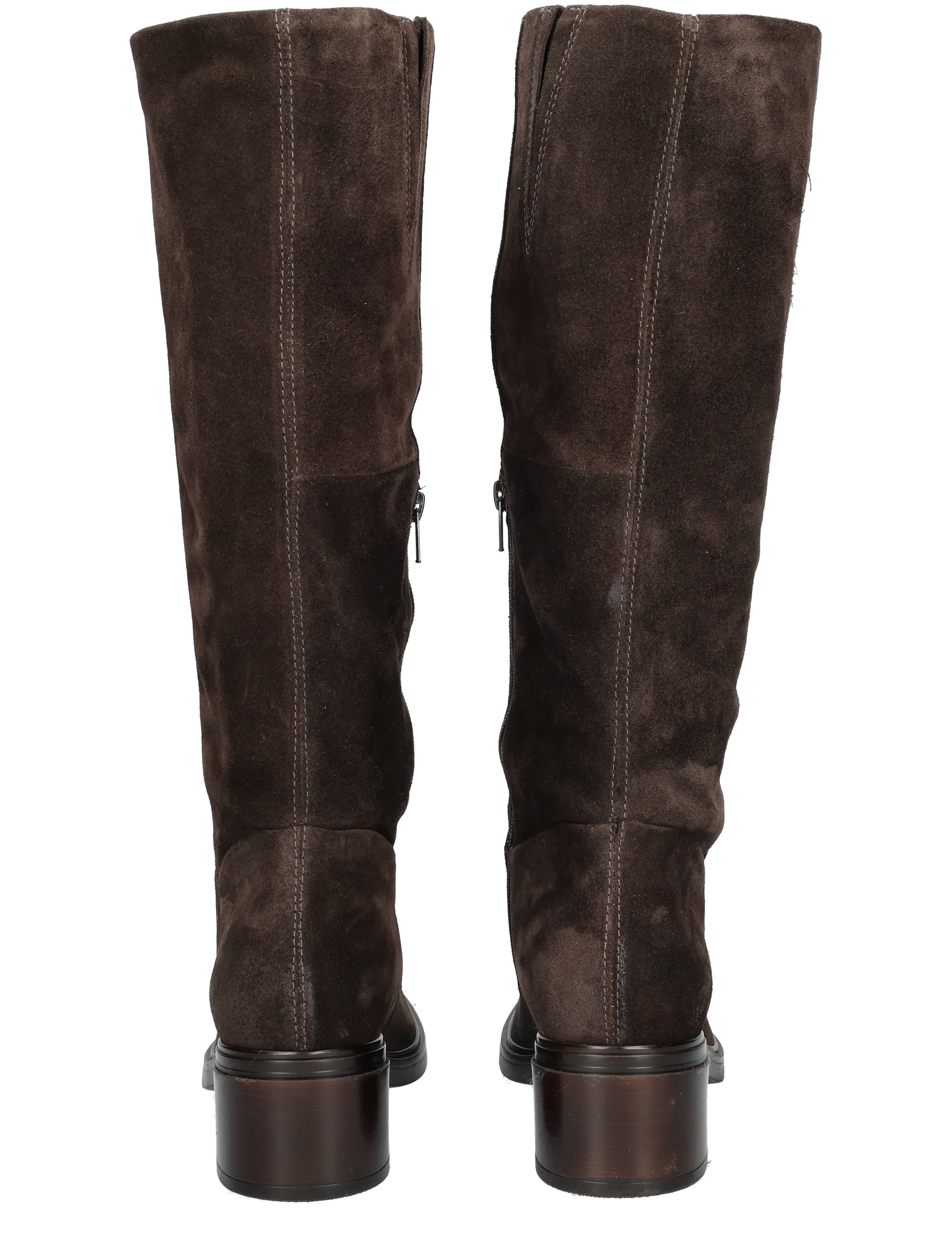 kniehoge laarzen, suede, bruin, kniehoge laarzen met rits, stapelhiel