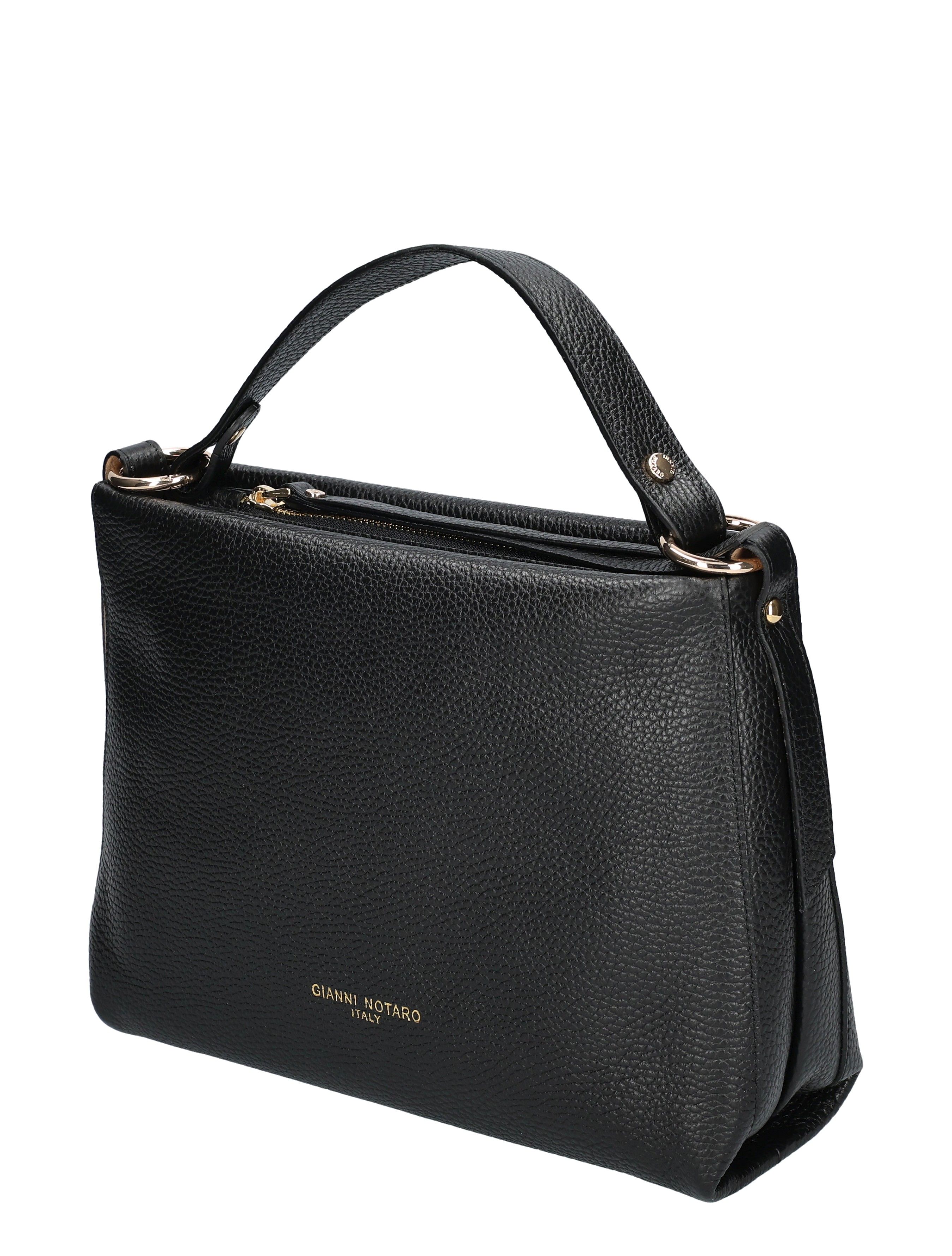 handtas, zwart, pebble leer, bovenhandvat, italy