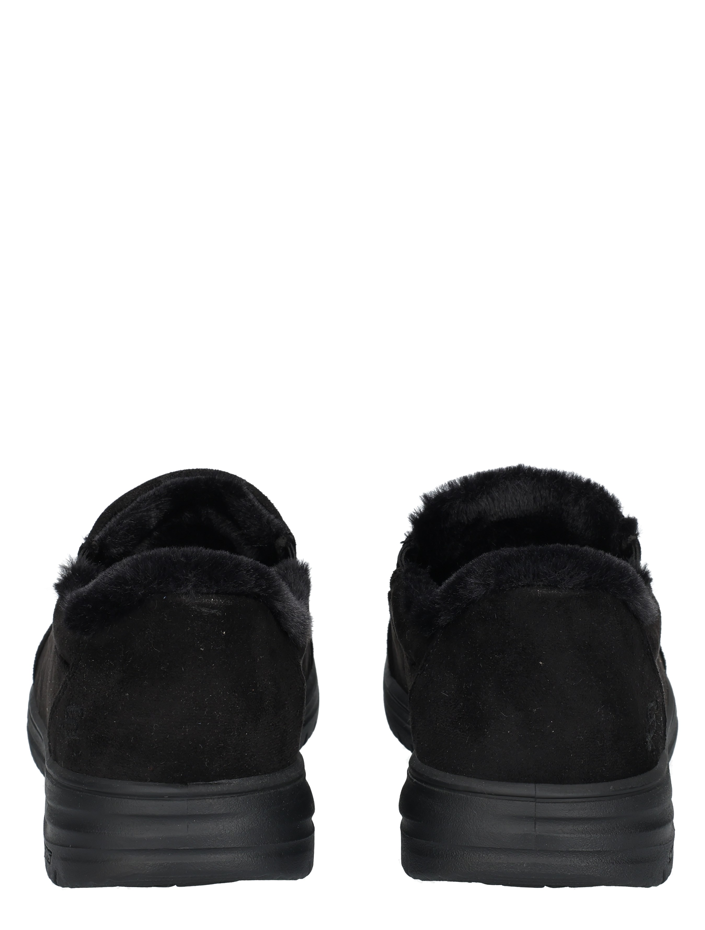 slippers, schoenen, zwart, van faux fur, gesloten achterkant
