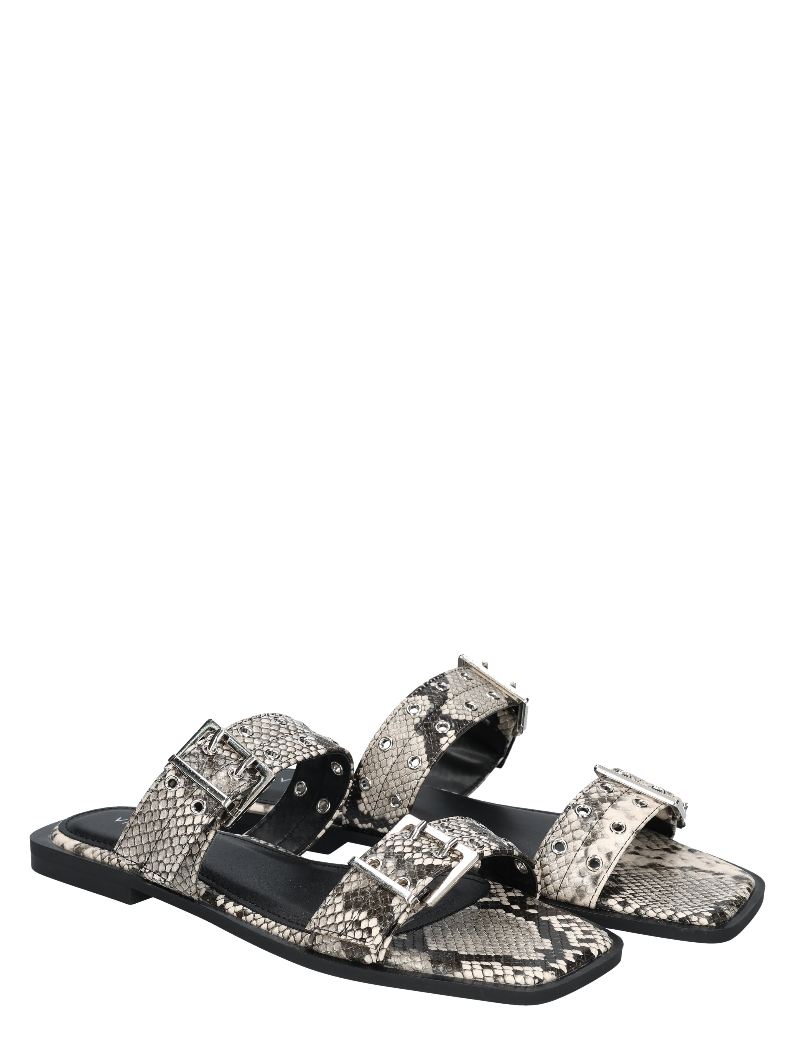 sandalen, snake print, riemen, open-toe, zilver/metallic
