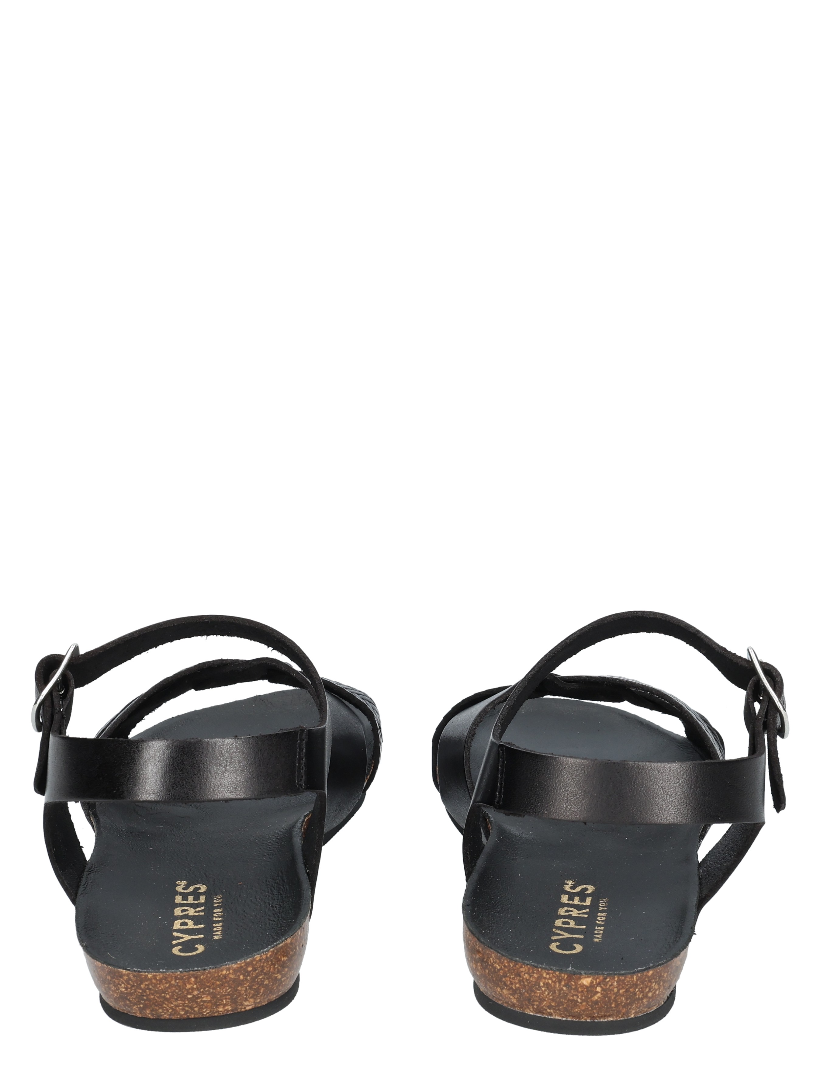 sandalen, zwarte, open hiel, korkzool, bandjes