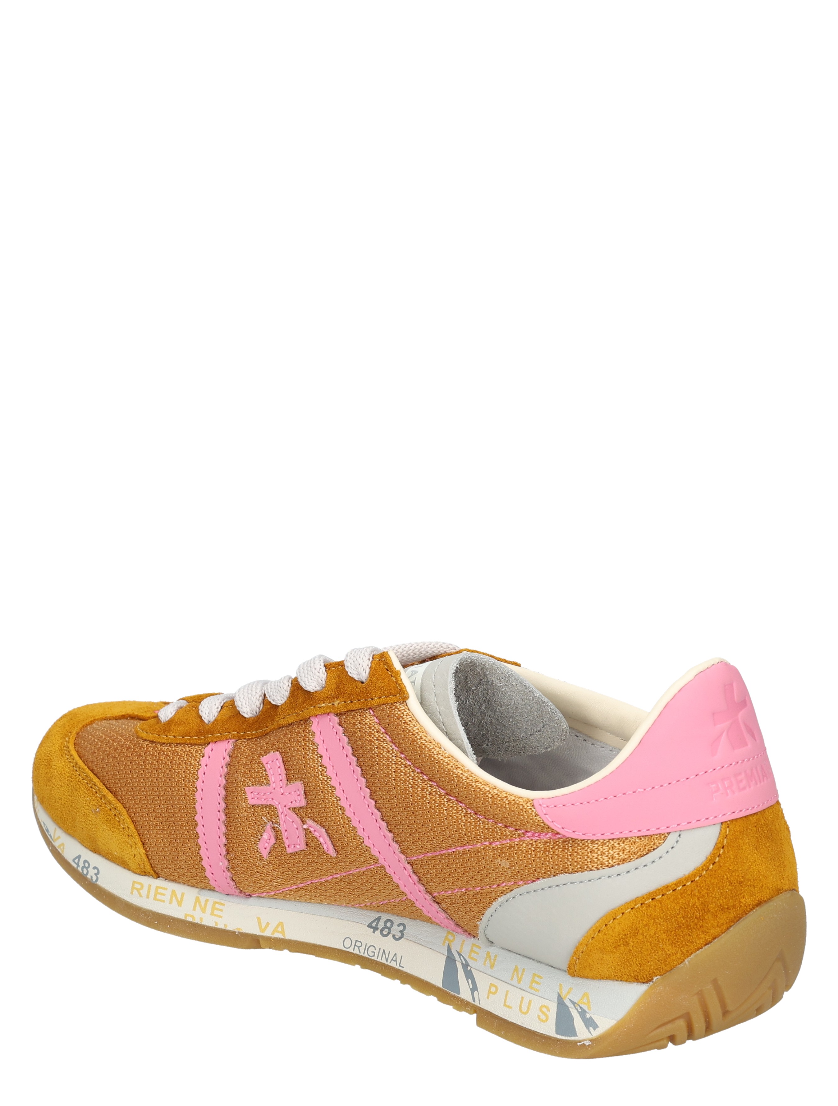 sneakers, nleather, rosé roze accent, voering wol/mesh, gumzool
