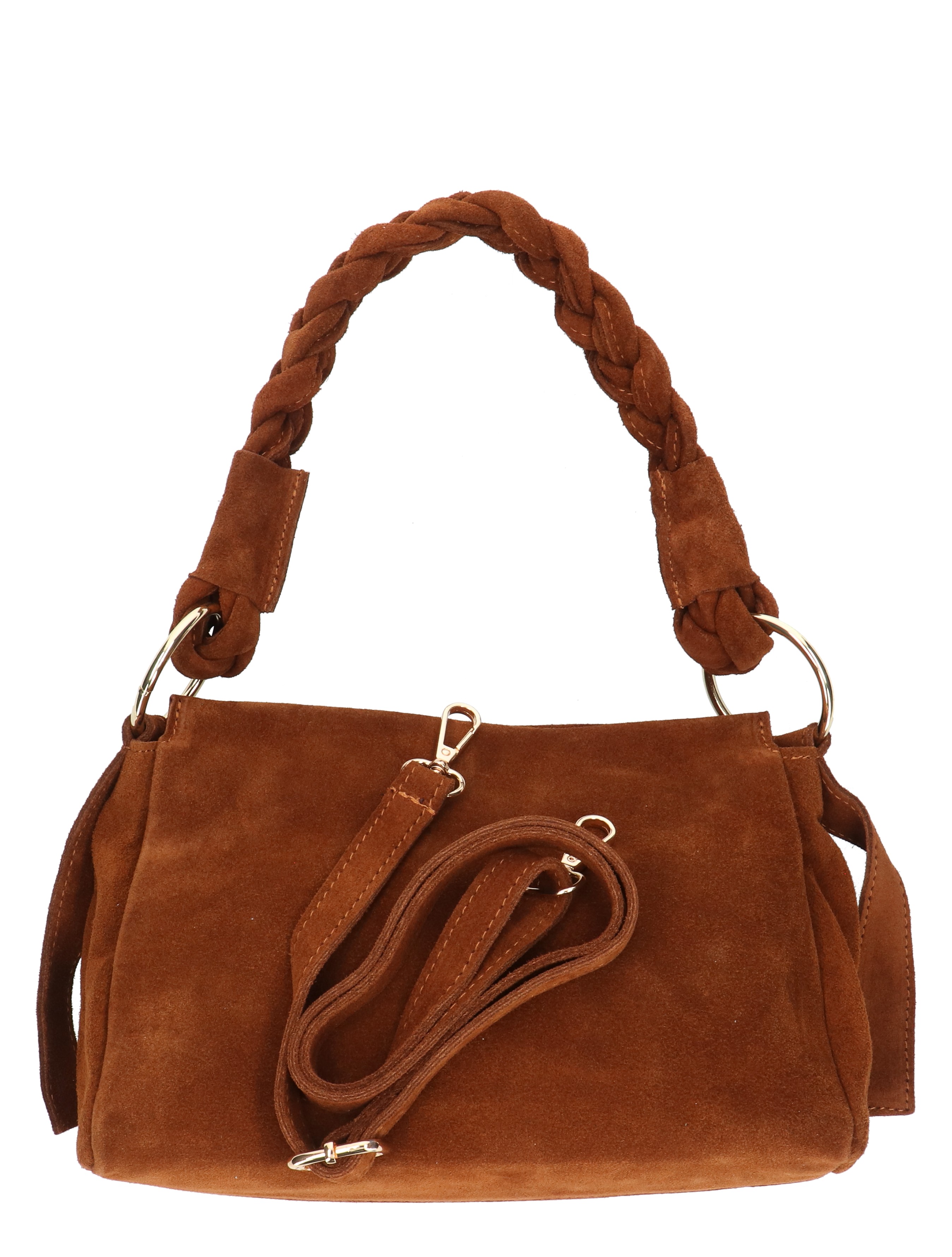 suede, tote, handbag, brown, braided-handle