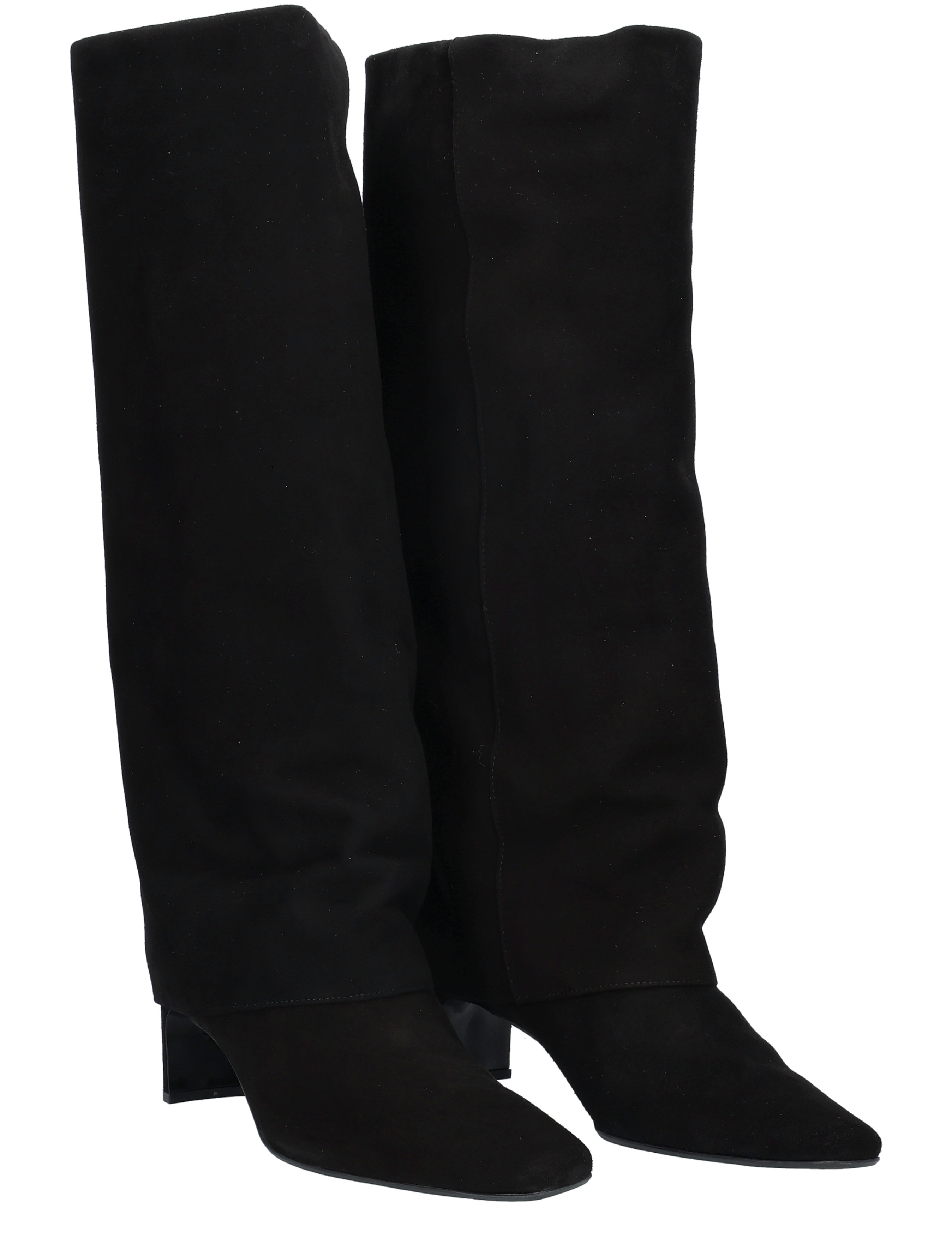 boot, knee-high, zwart, suède, kniehoge