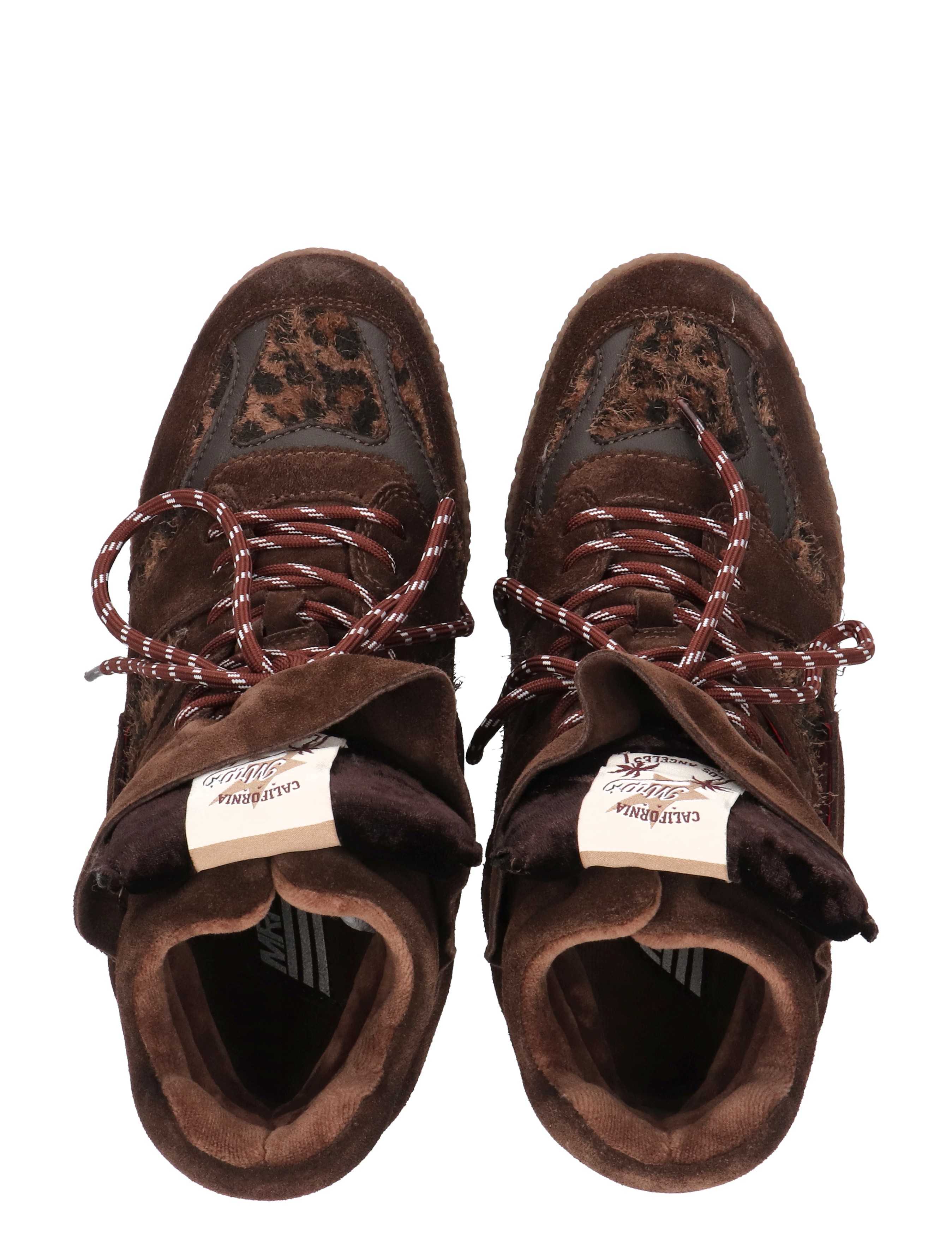 hoge sneakers, bruine schoenen, luxe wandelschoenen, suède, vlechtkoord veters
