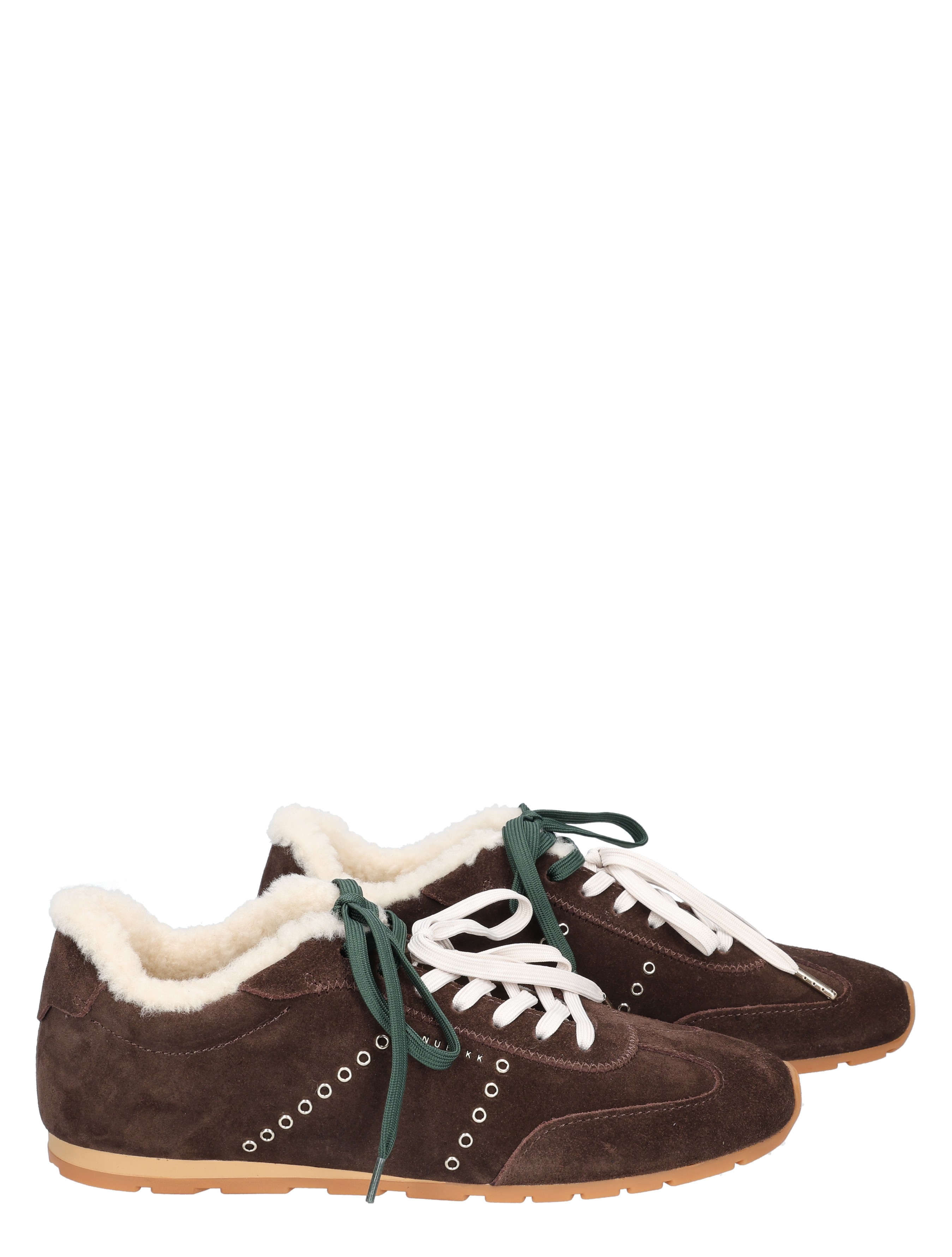 luchtige schoen, suede, bont voering, witte veters, groene veters
