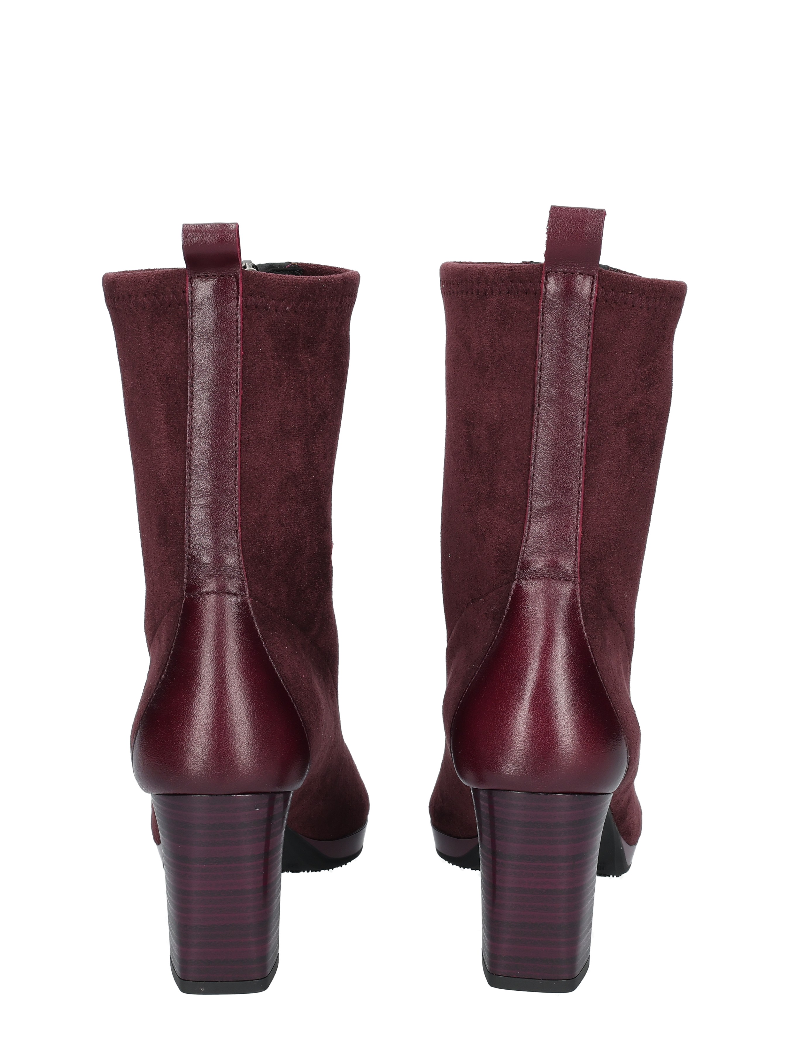 ankle boots, burgundy, suede, block heel, back view