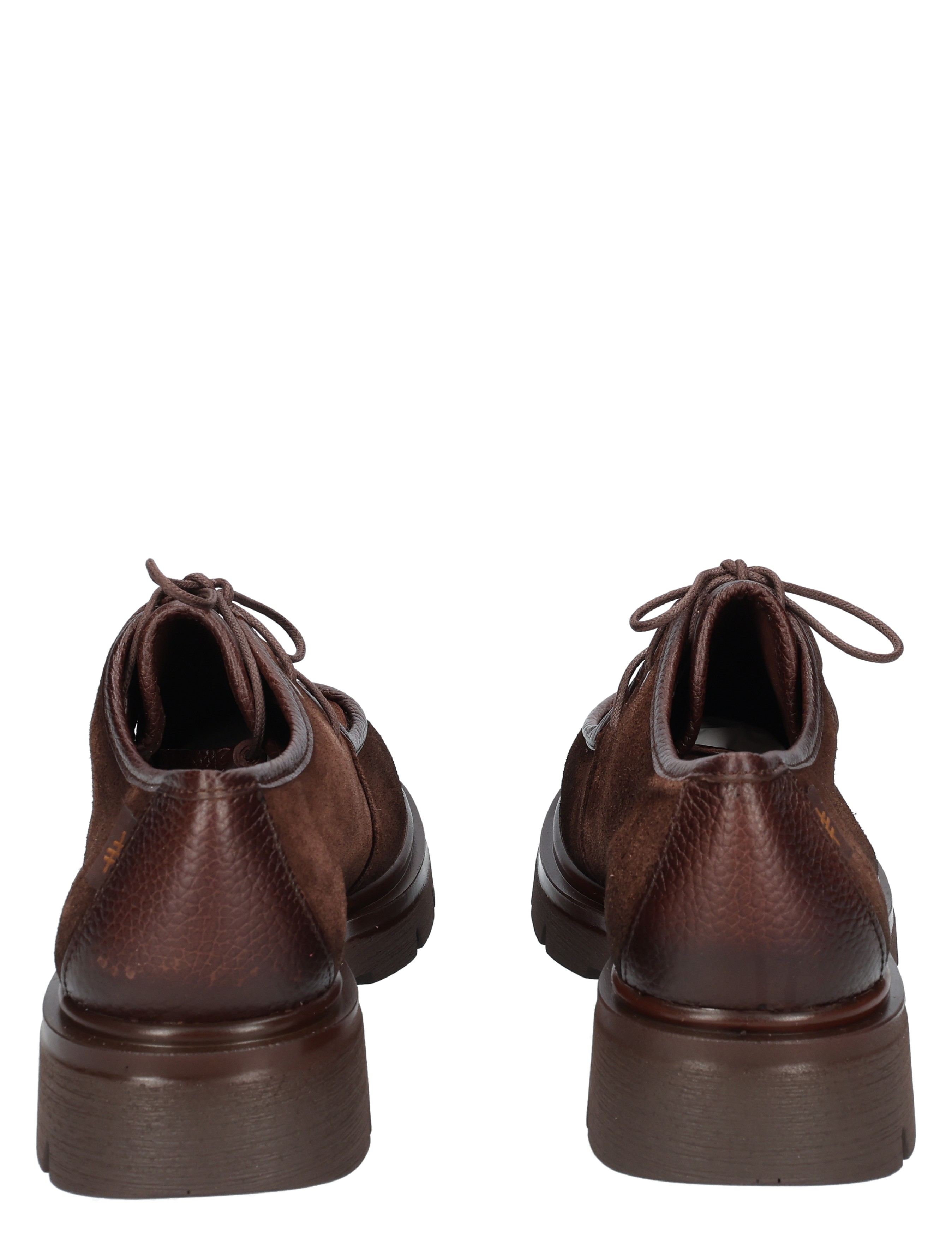 lederen schoenen, bruine kleur, veters, zool, achterkant