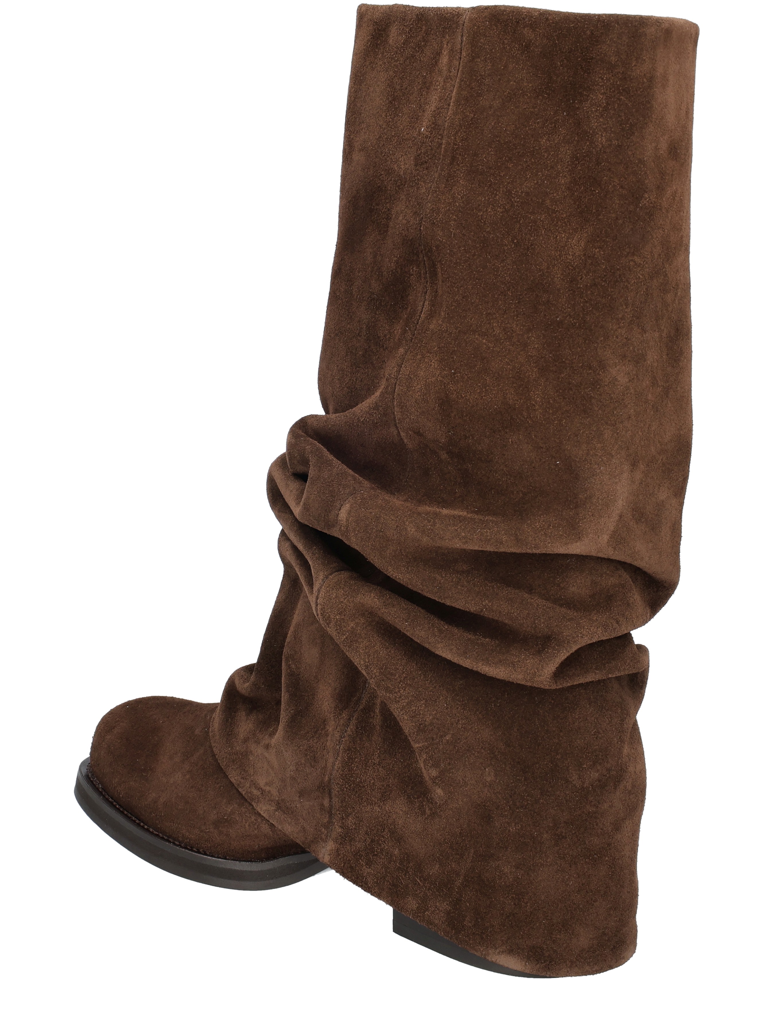 laarzen, bruine suede, knielaarzen, kruisgedraaid, laag profielzool