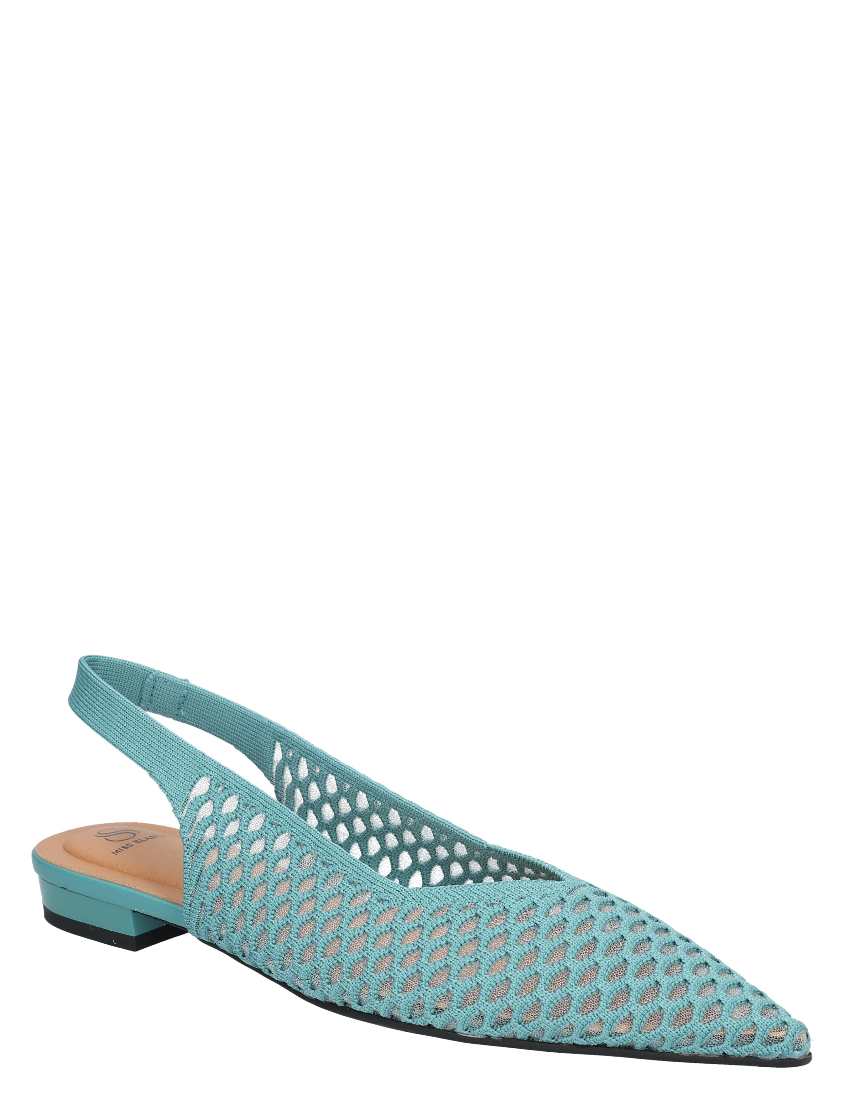 damesschoen, flat, mesh, slingback, turkoois