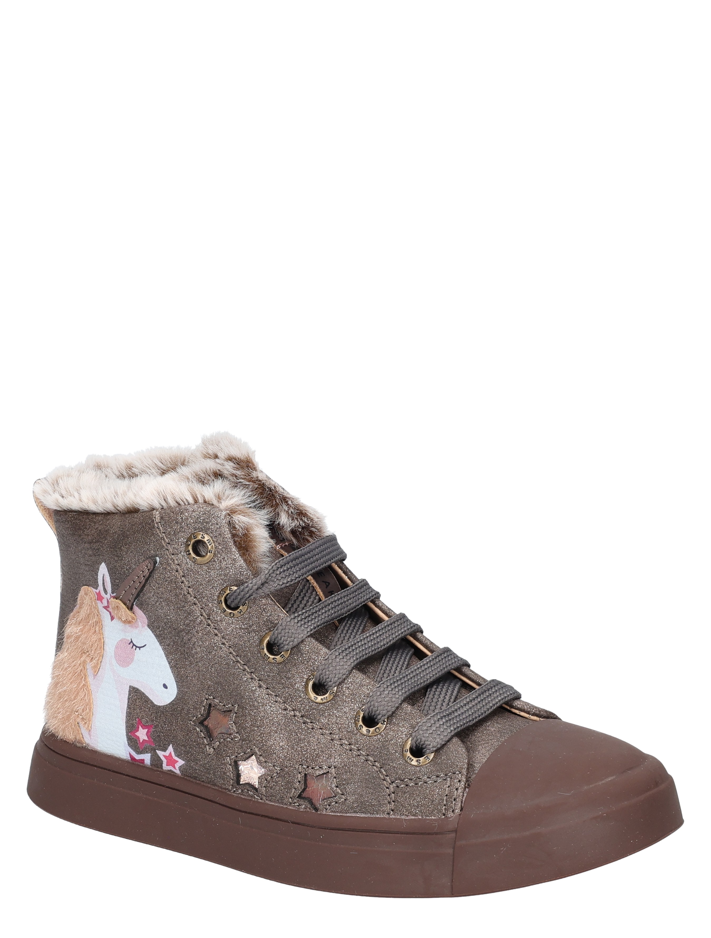 kinderboot, hoog sneaker, met fur, unicorn ontwerp, grijs-bruin