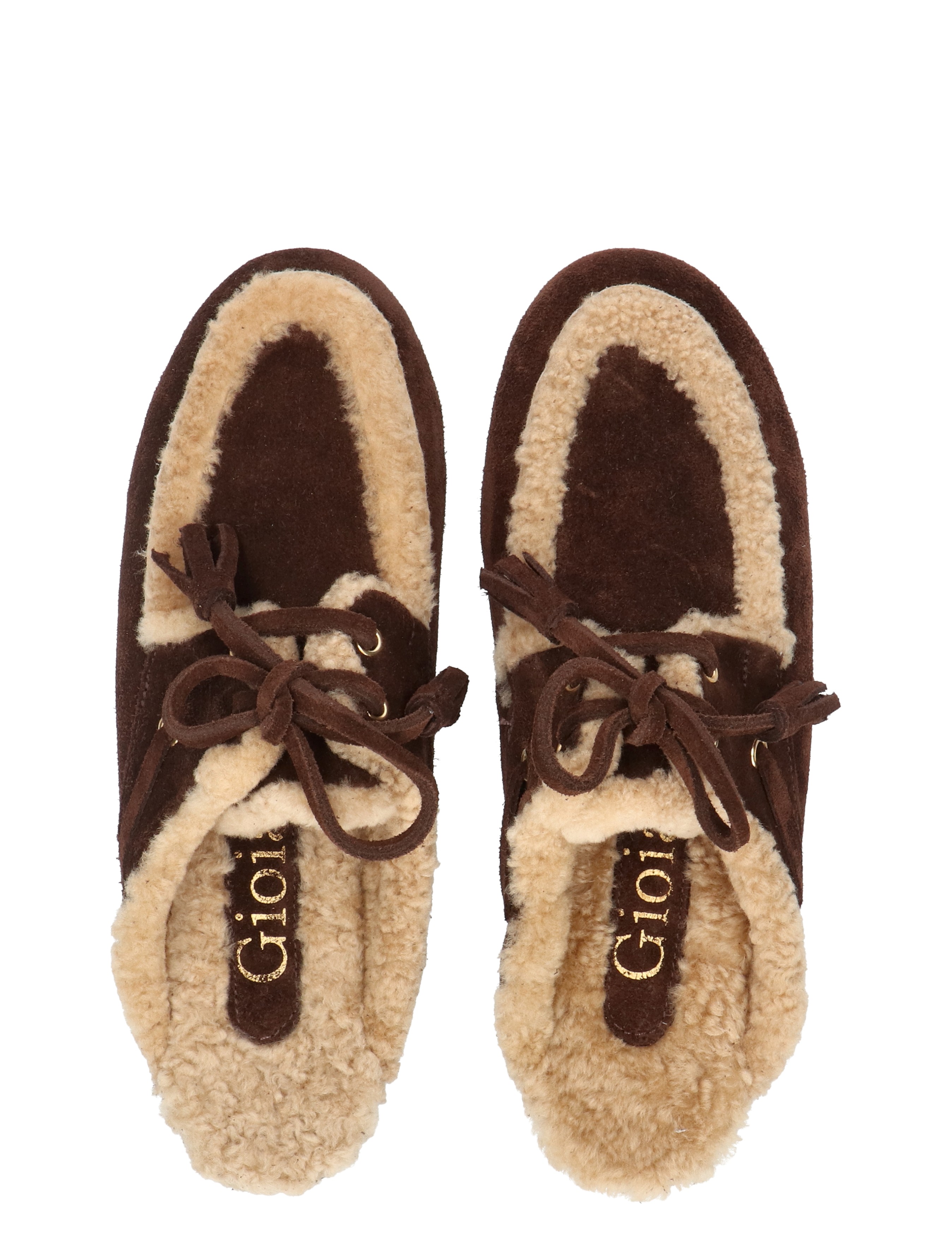 haardons, bruine mocassin, shearling binnenkant, luxe sloffen, vachtvoering