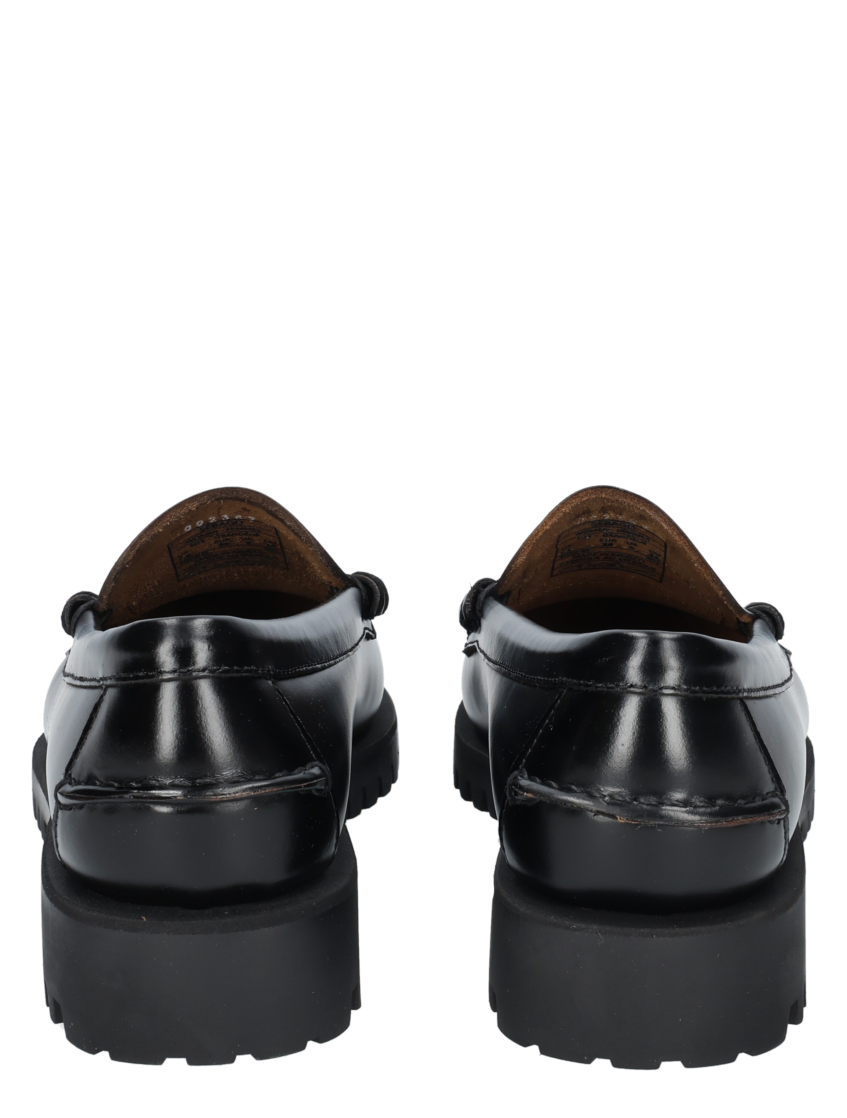 black loafers, leer, slip-on, dik gewatteerde zool, achterkant