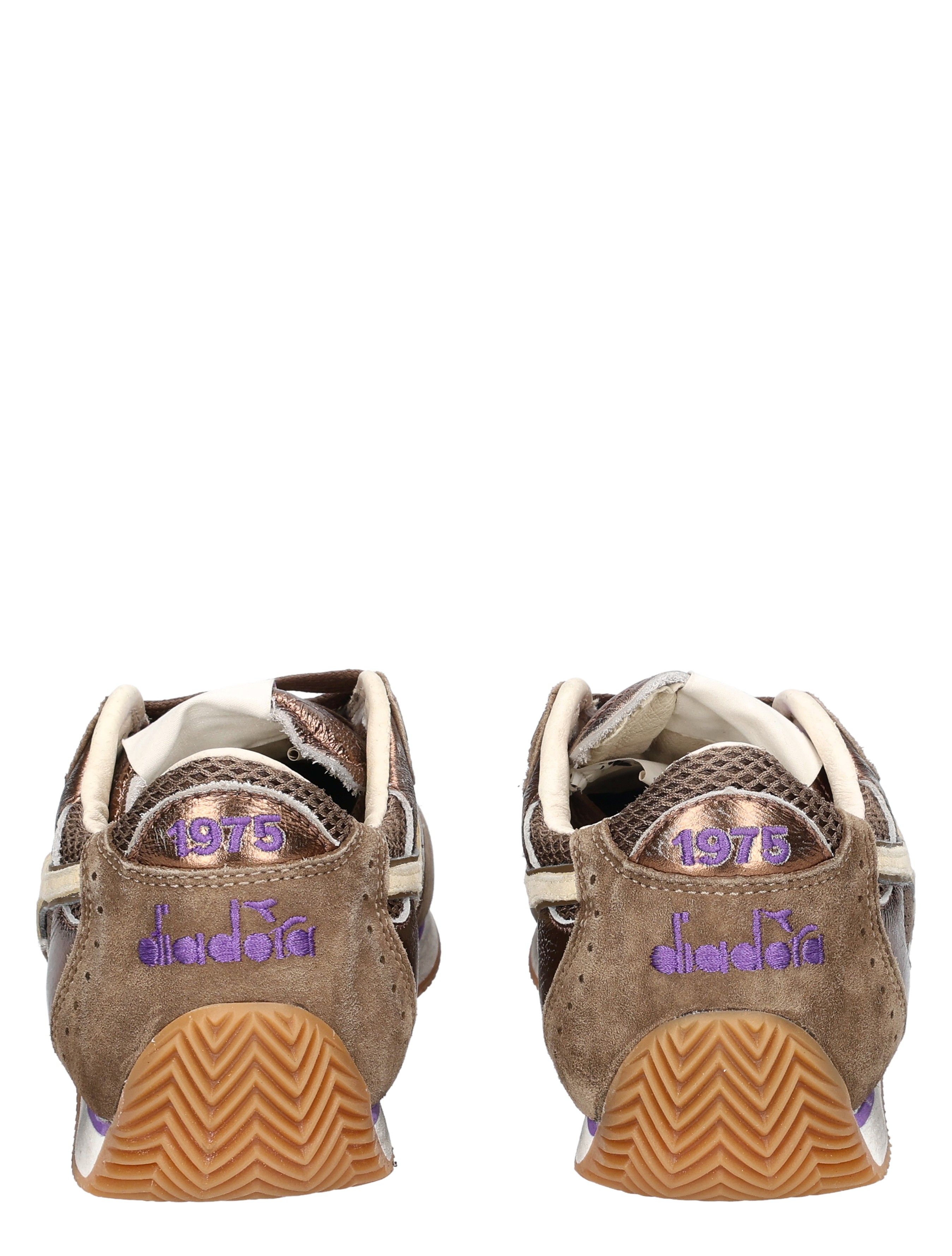 sneakers, suede, brown, purple accents, 1975 inscription