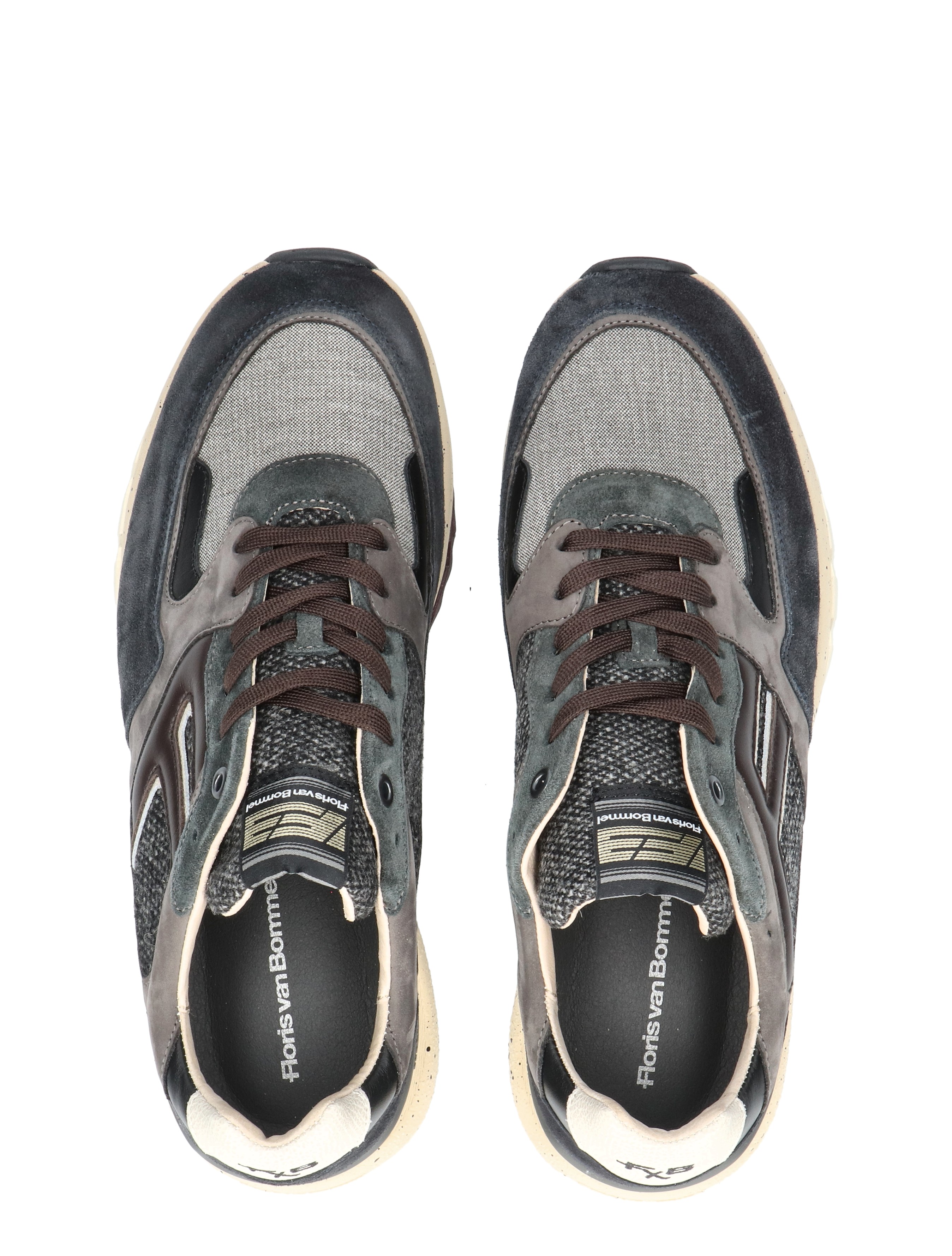sneakers, lthr material, grijs, donkergroene accenten, zachte zool