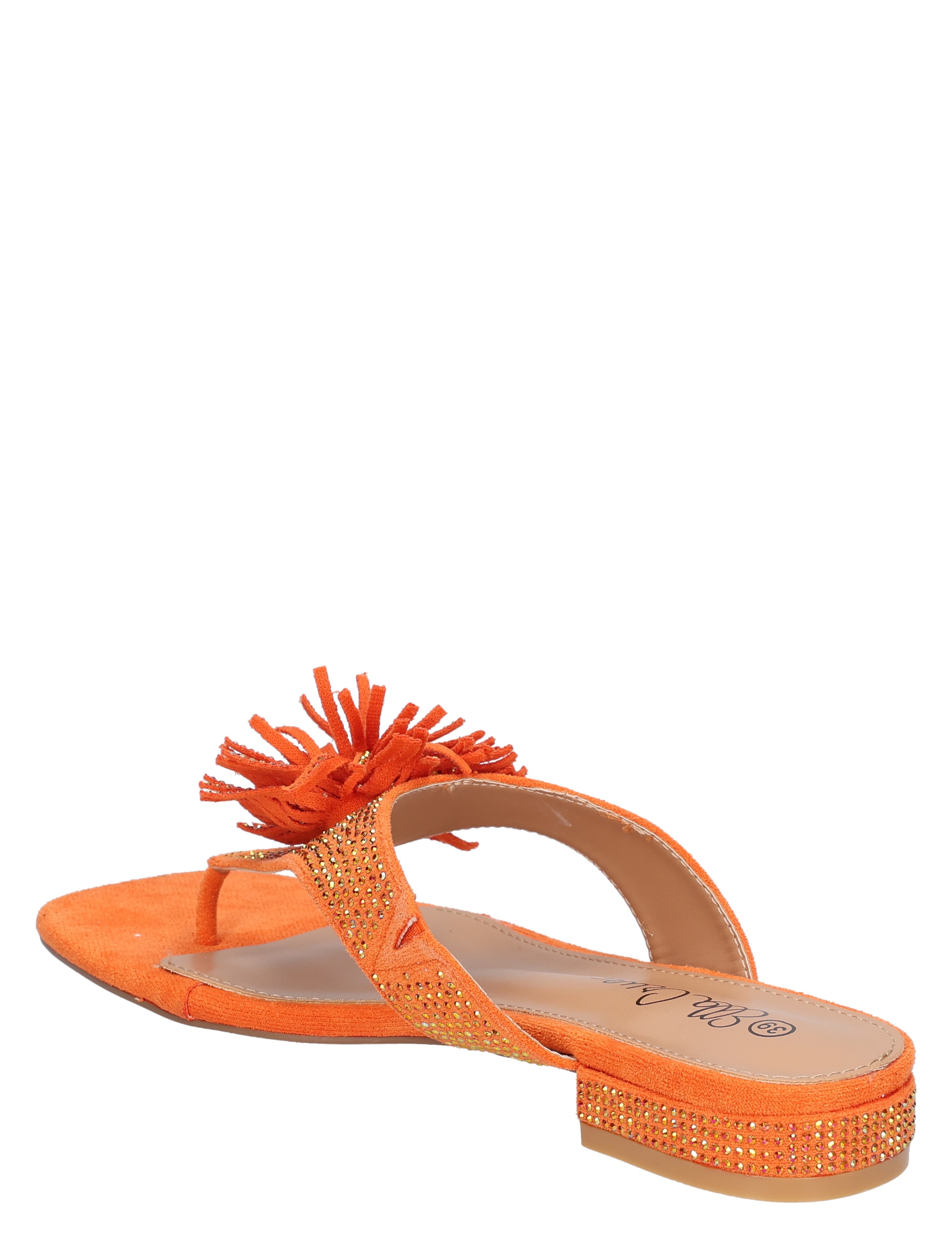 sandal, oranje, franje, studs?, open-toe