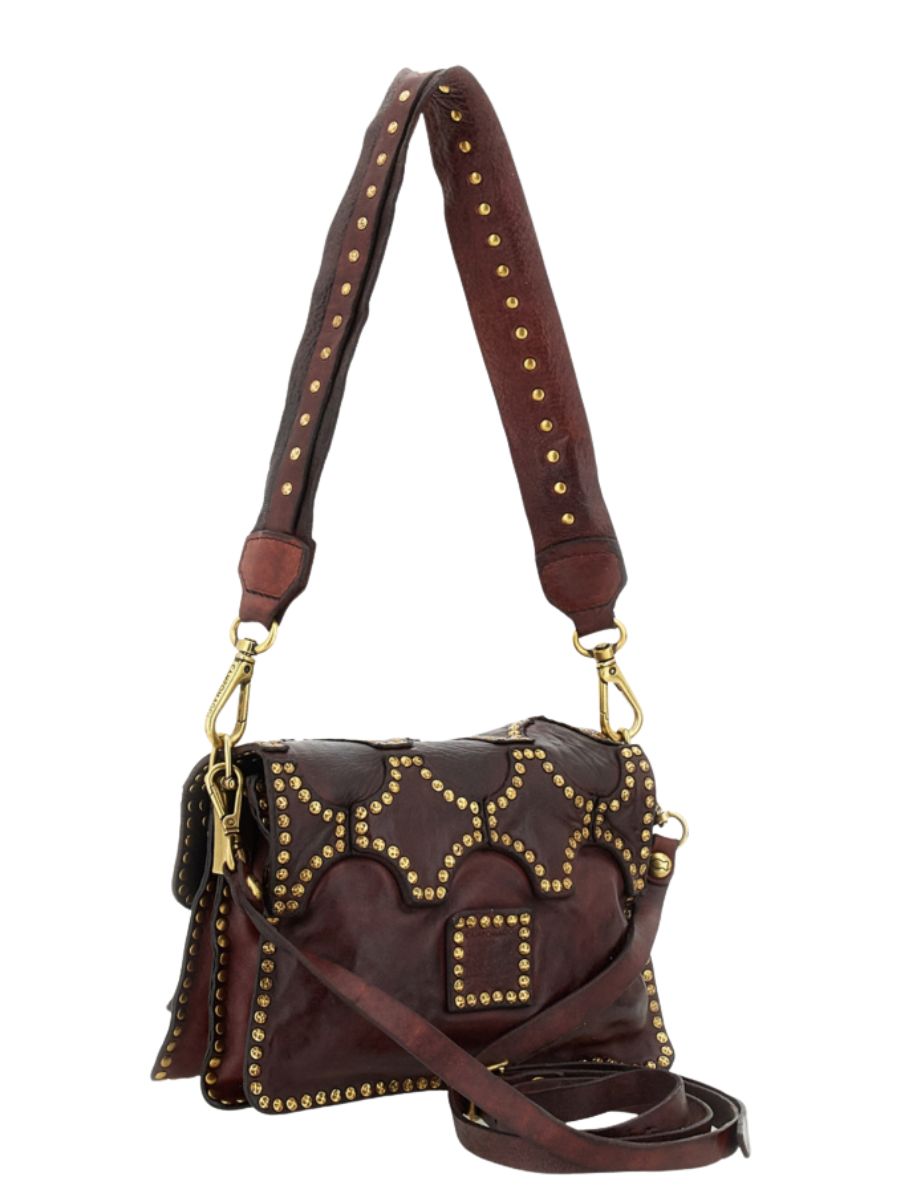 tasje, handtas, riem, studs, patchwork