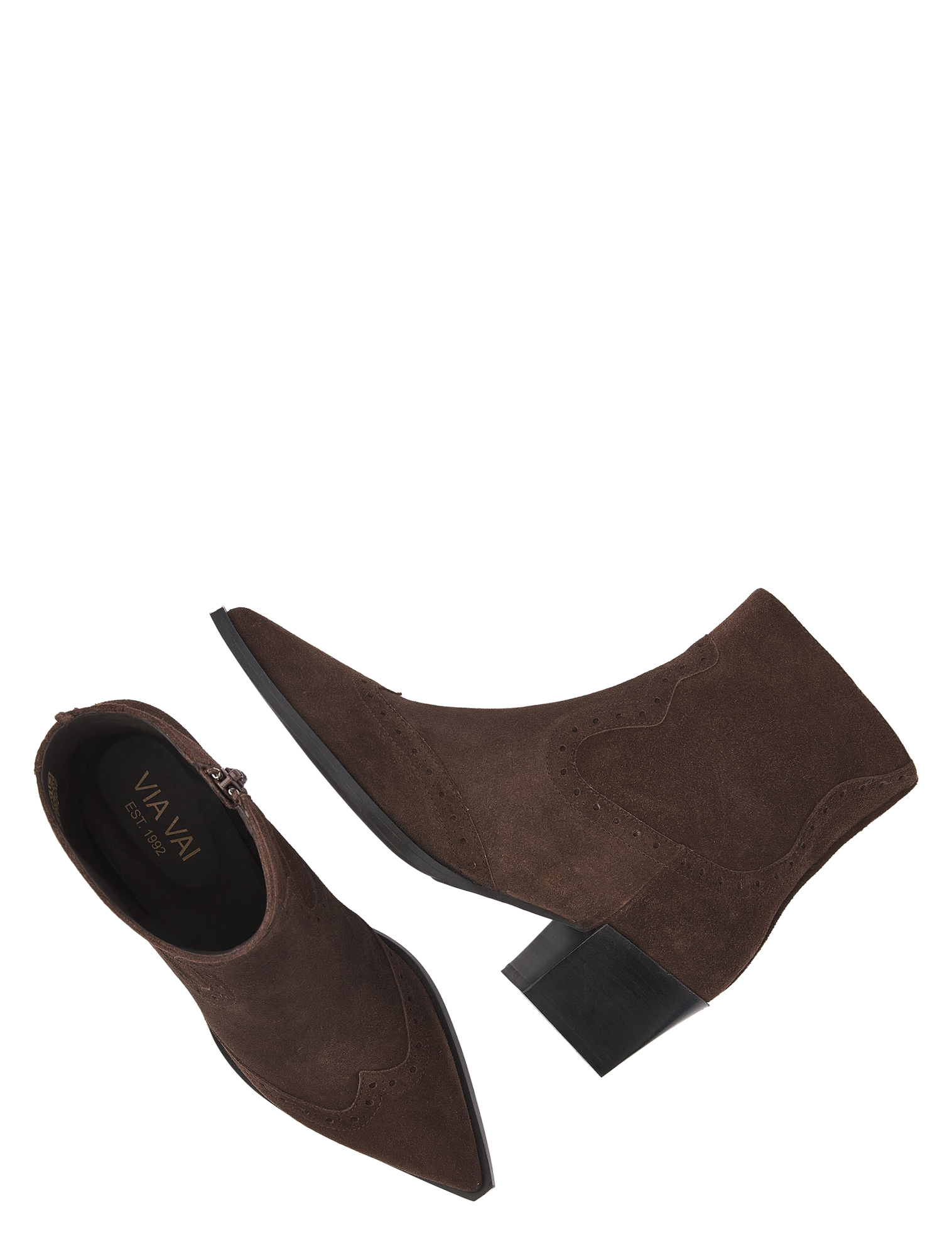 bruine laarzen, antraciet zijkant, suede, enkellaarzen, hak
