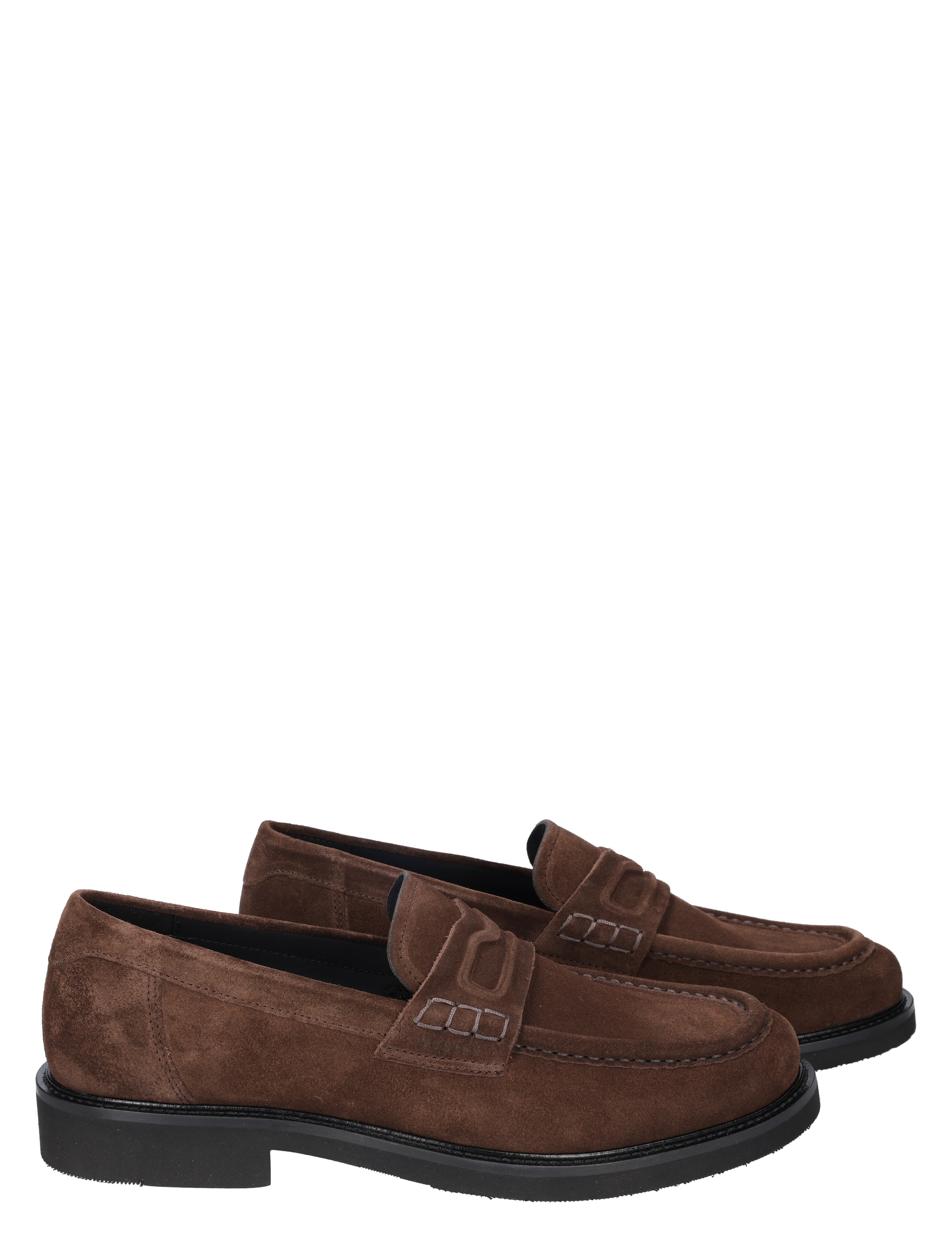 bruine suède loafers, luchten, penny loafer, suede, zwarte zool