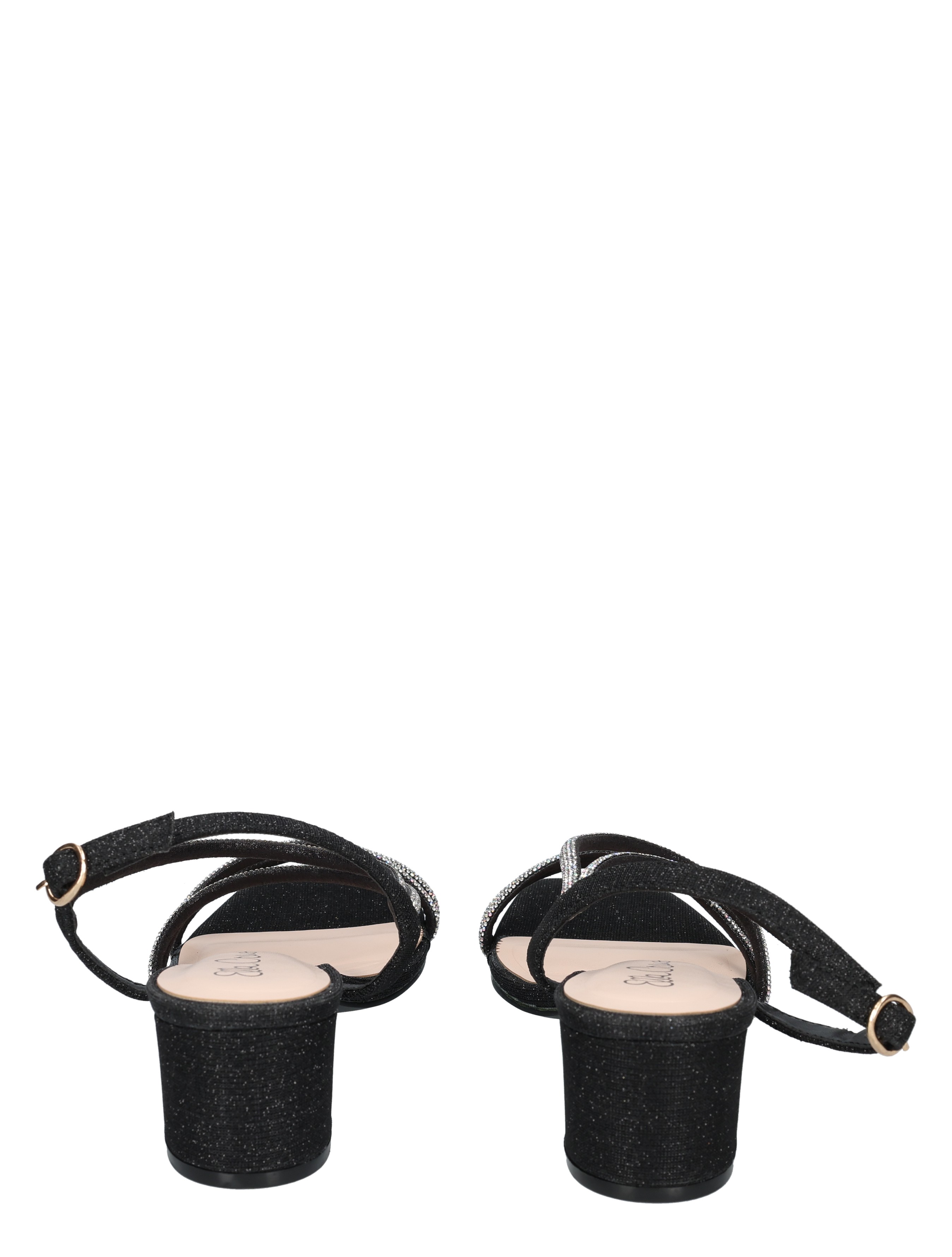 sandalen, hak, glitter, zijkant, kruisband