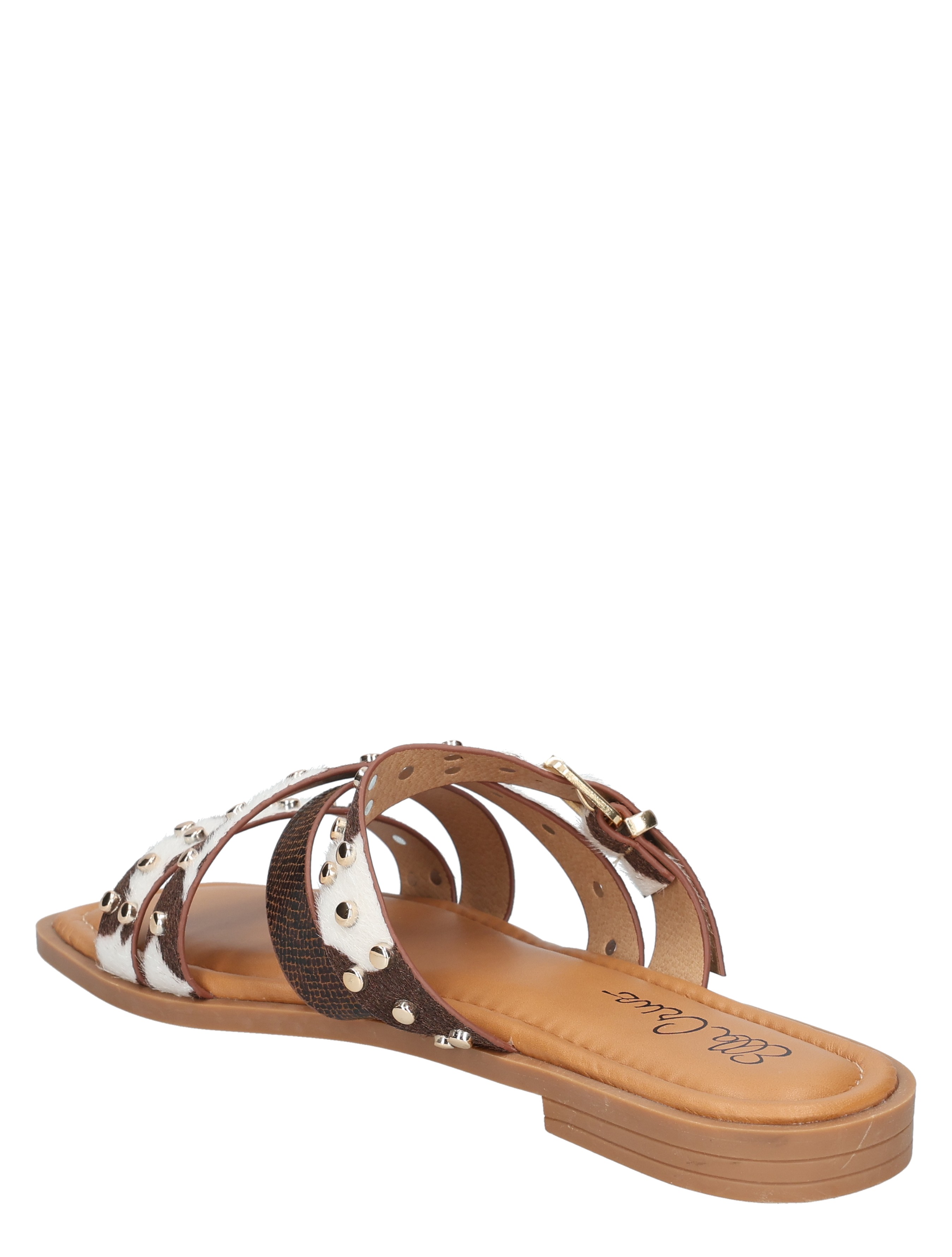 sandal, flat, open toe, multi strap, studded