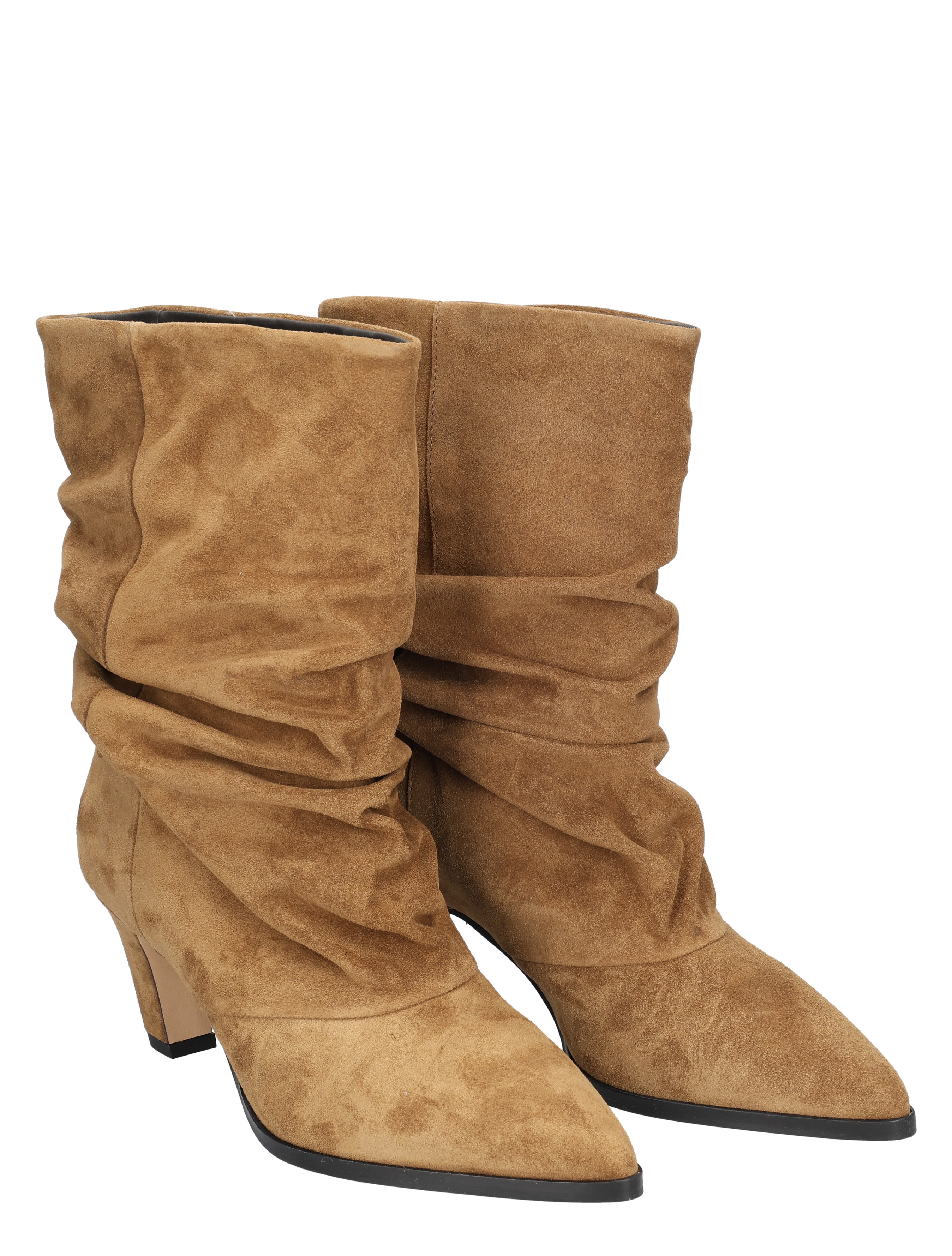 laarzen, suede, bruine, hoge hak, slouchy