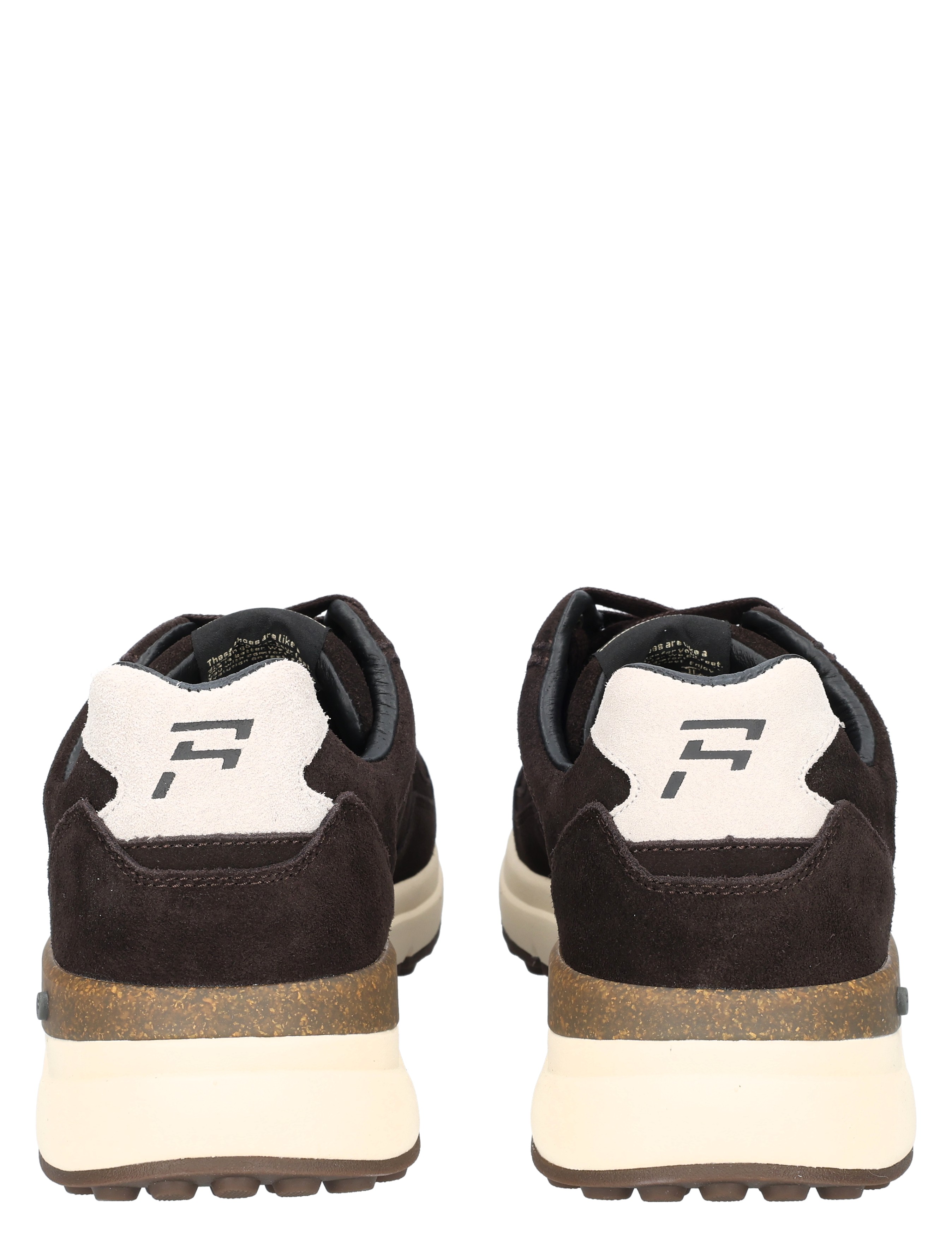sneakers, suede, bruin, witte hiel, rubberen zool