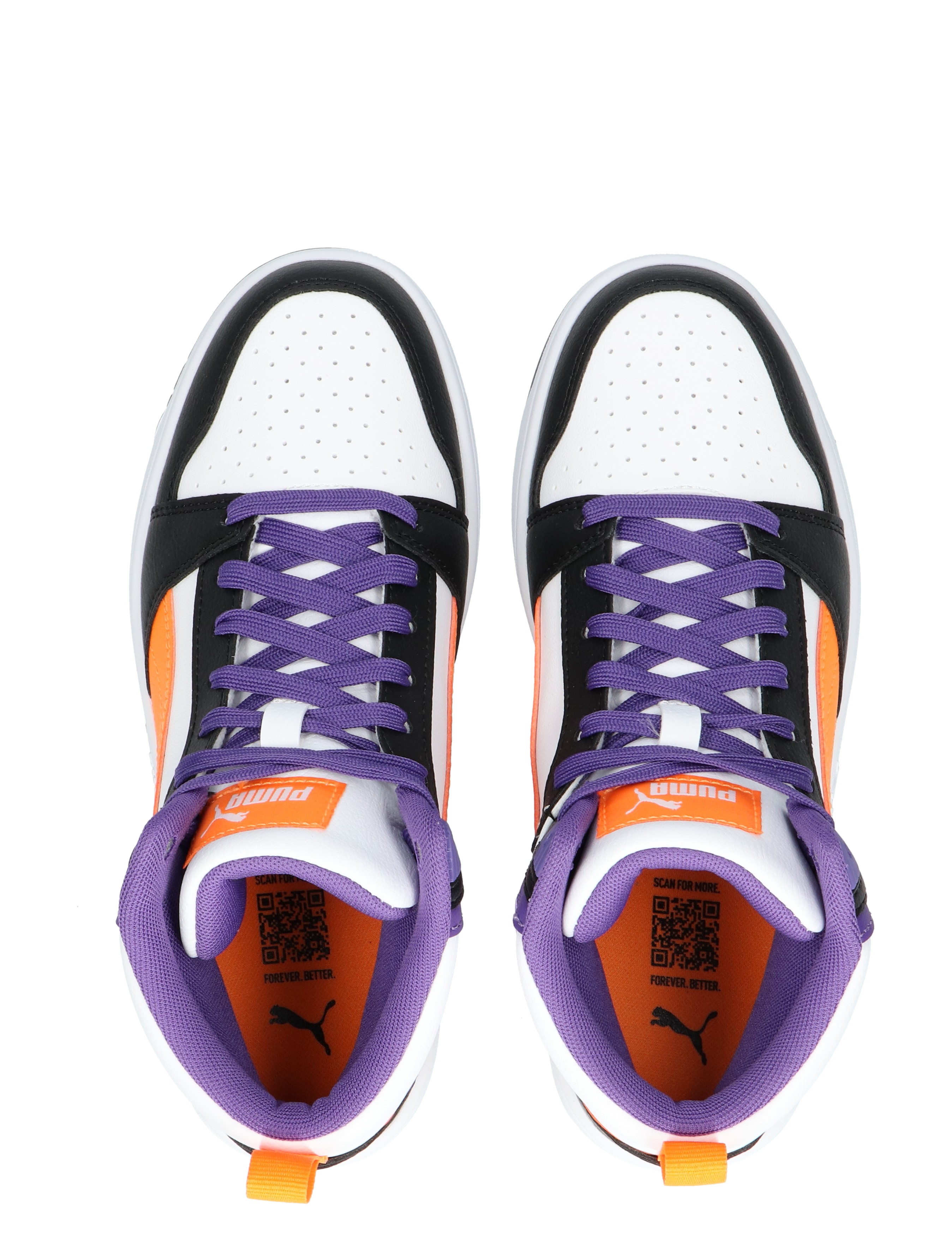 Puma - Rebound V6 Mid Jr 34 White Orange Black - Meisjes - Jongens - Sneakers - Lage Sneakers - Sneakers - Hoge Sneakers - 48078_84_7