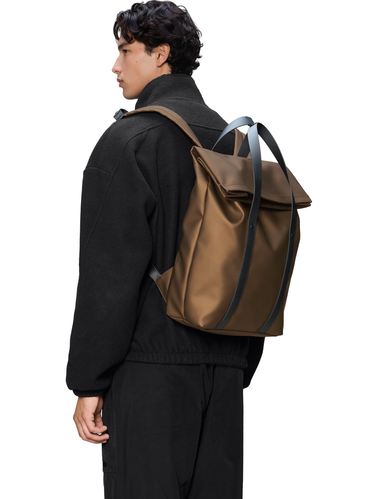 rugzak, bruin, polyester, leren look, rugzak met flap