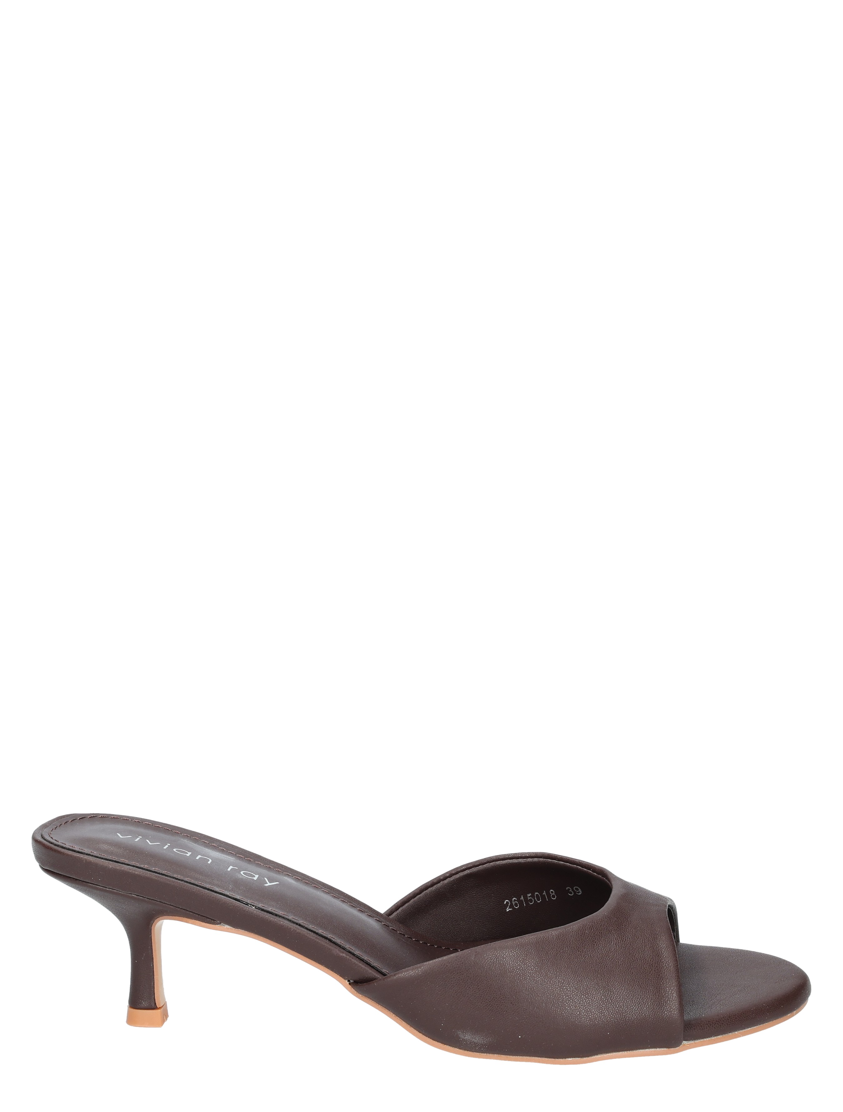 zijden slip-on, open hiel, sleehak, bruine sandalen, damesandalen