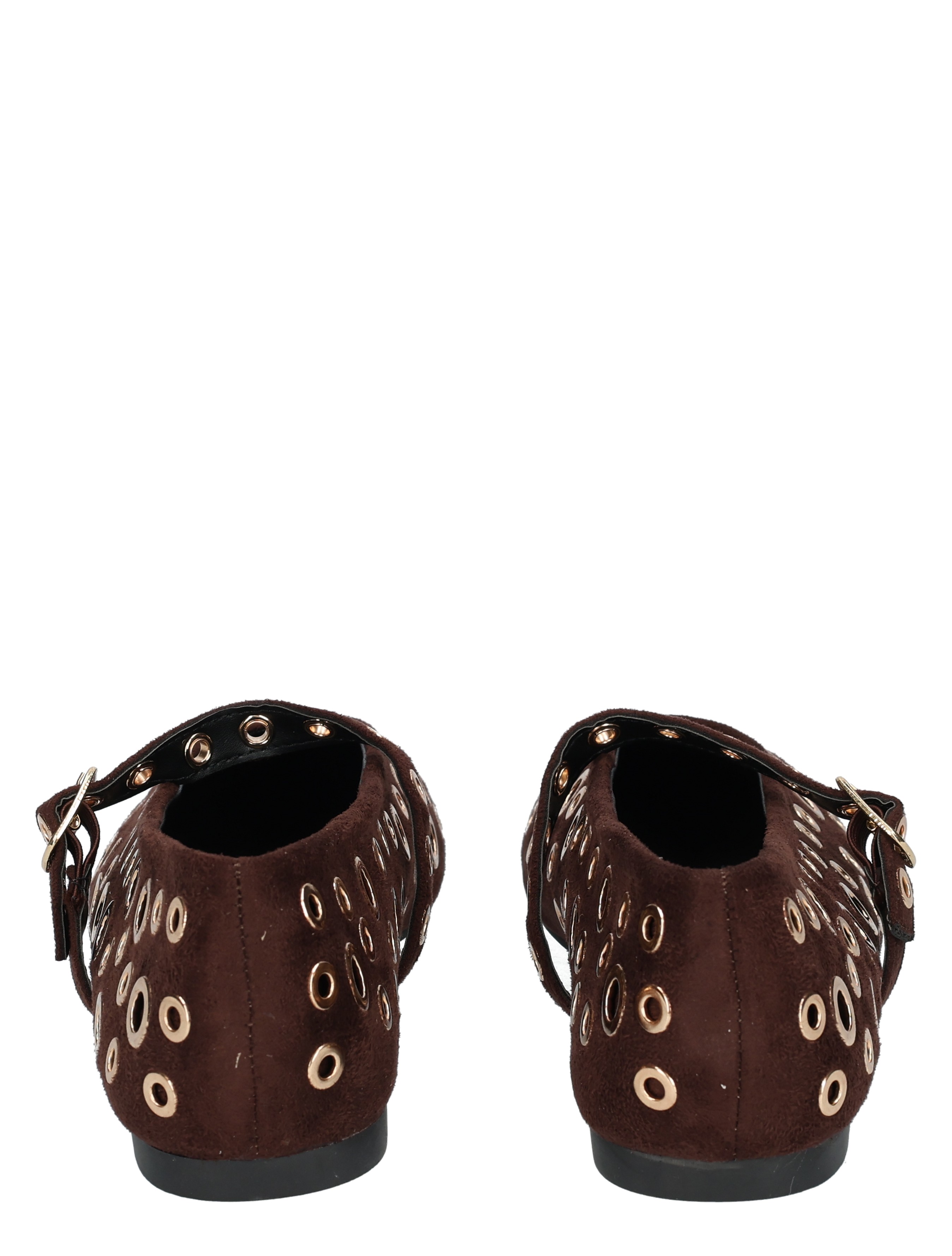 suede, bruin, metalen oog, grommet, mary-jane hak