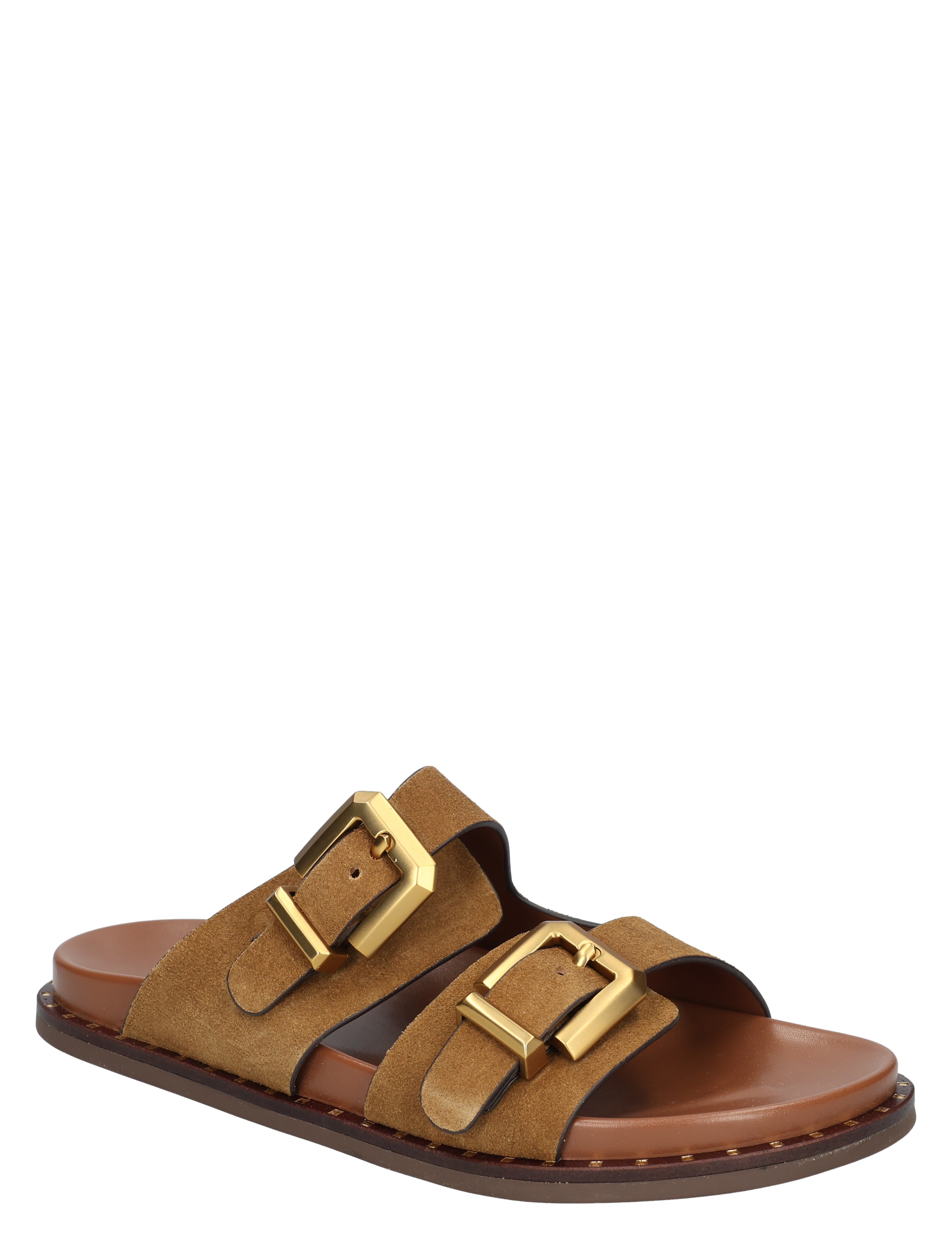sandalen, slippers, schuimateriaal, bruin, dubbele gesp