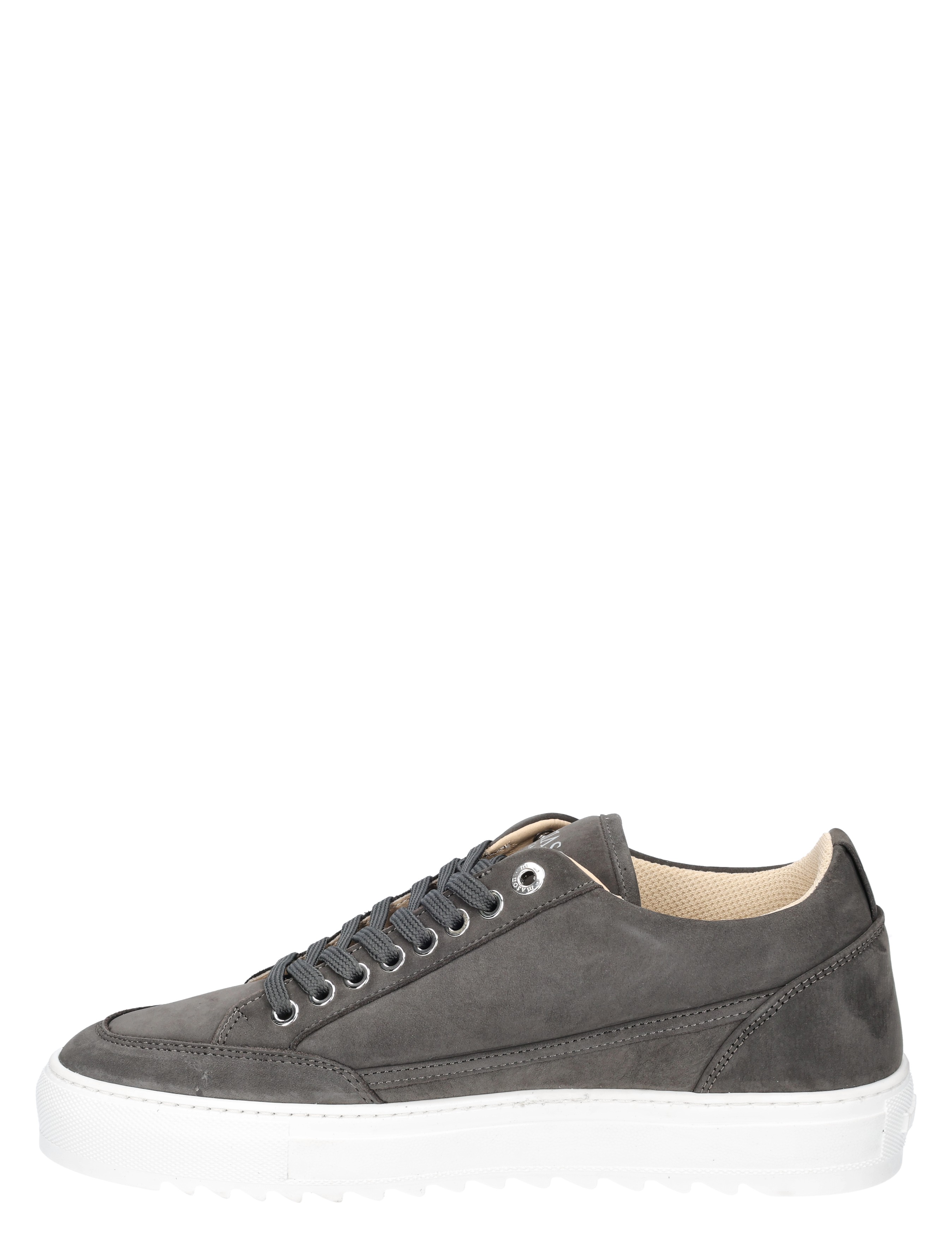 sneaker, grijze, leren, enkele veter, witte zool
