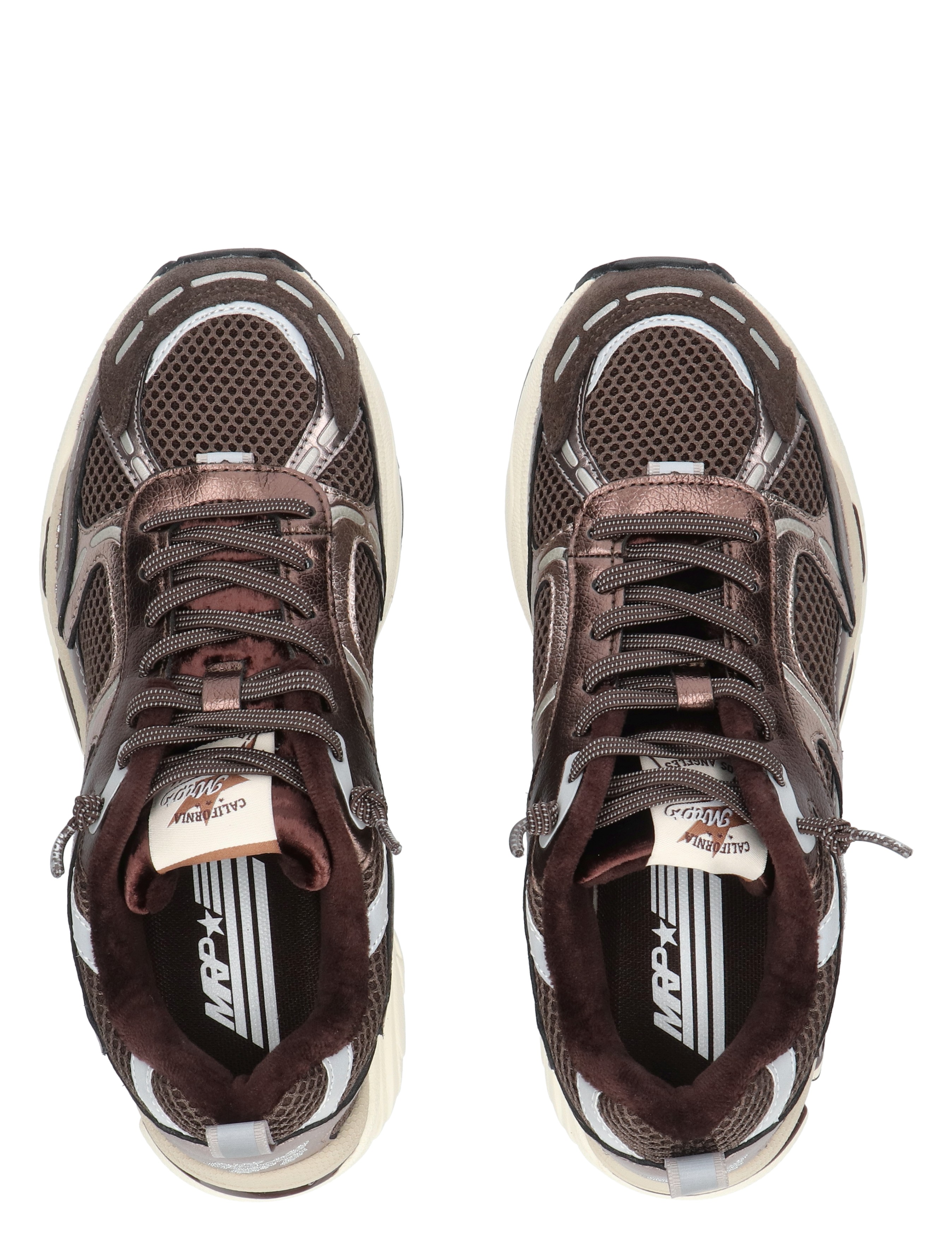 sneaker, bruine kleur, mesh, veters, platformzool