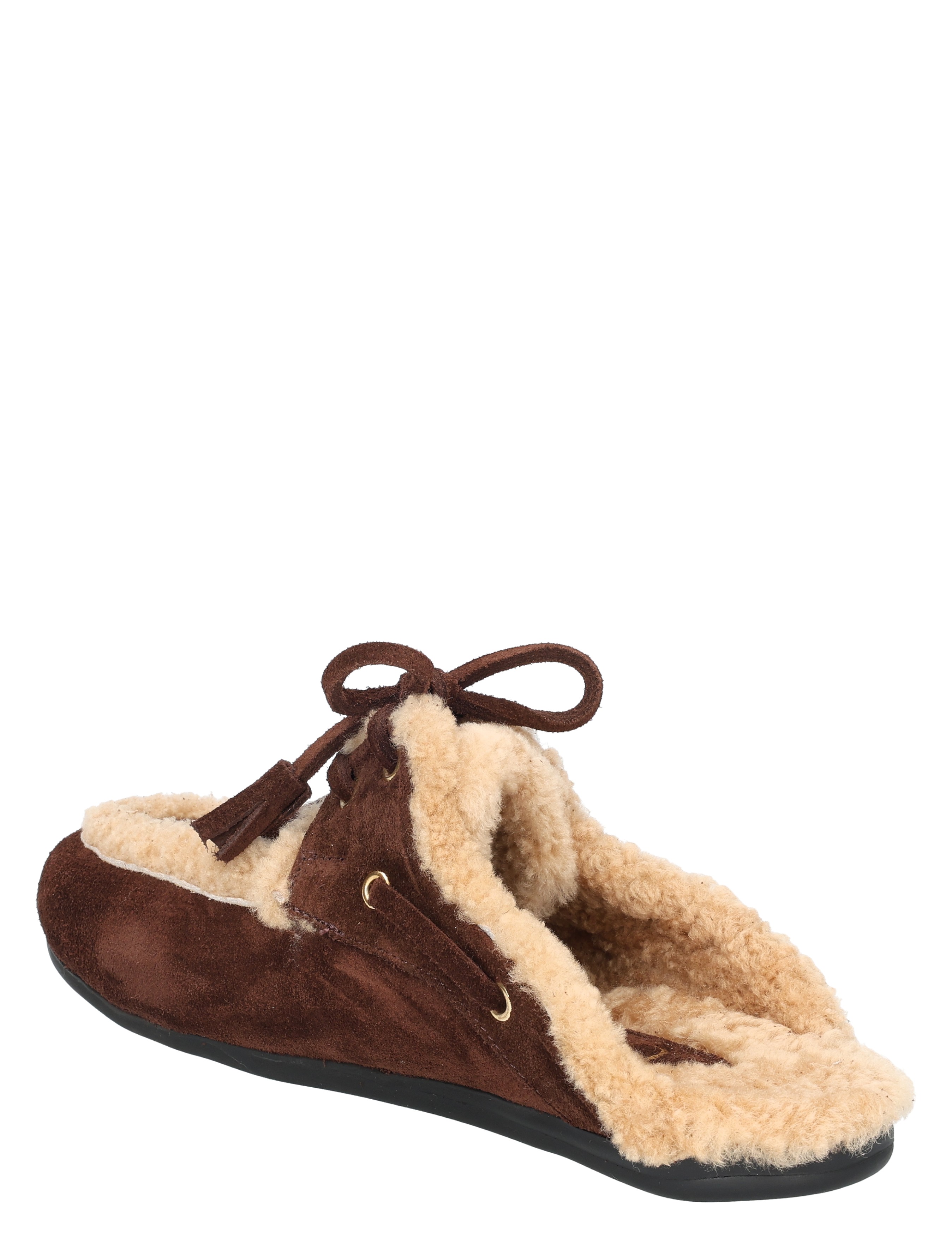 slipper, mocassin, bruine kleur, bont binnenvoering, luxe slof