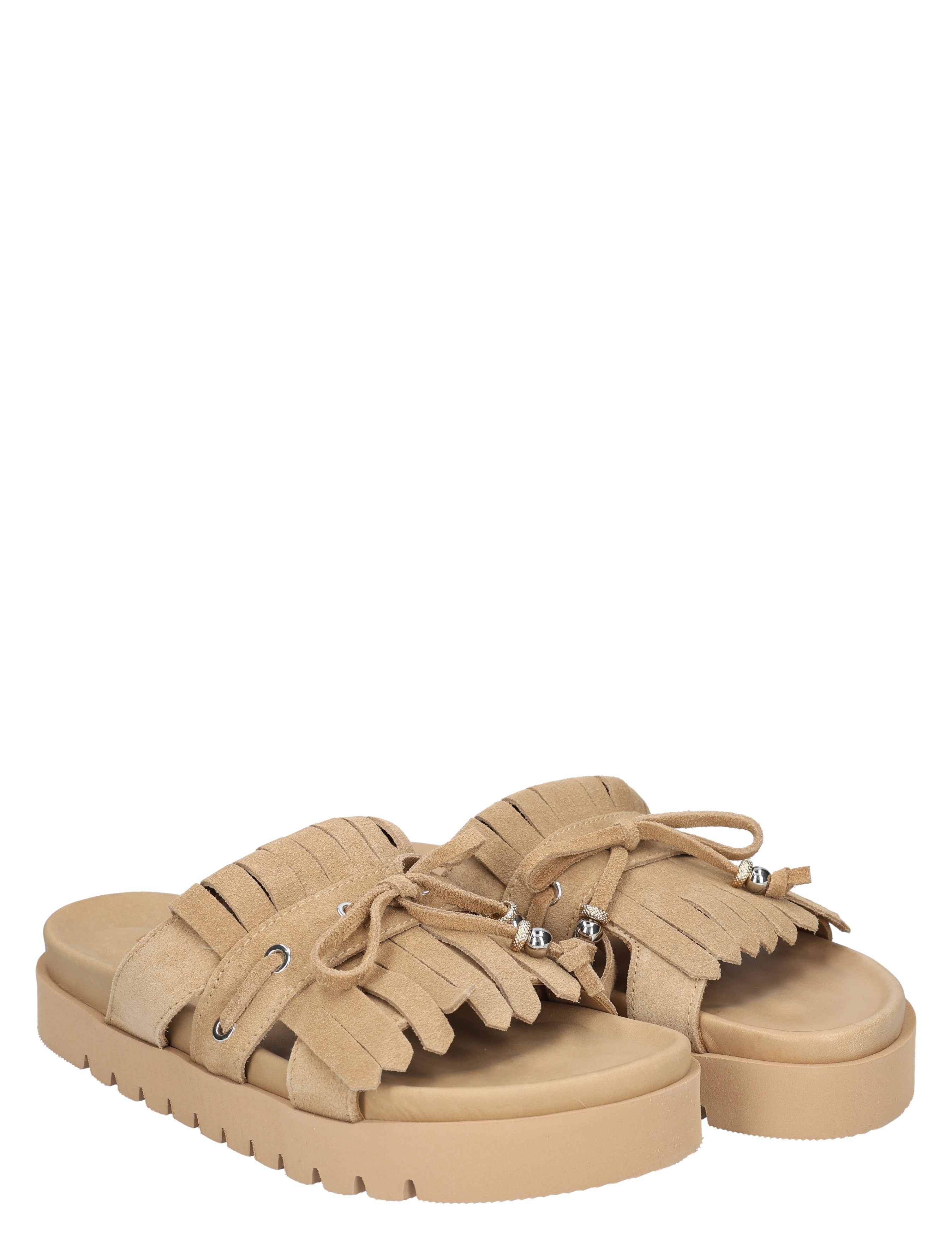 slipper, sandal, fringe, suede, beige