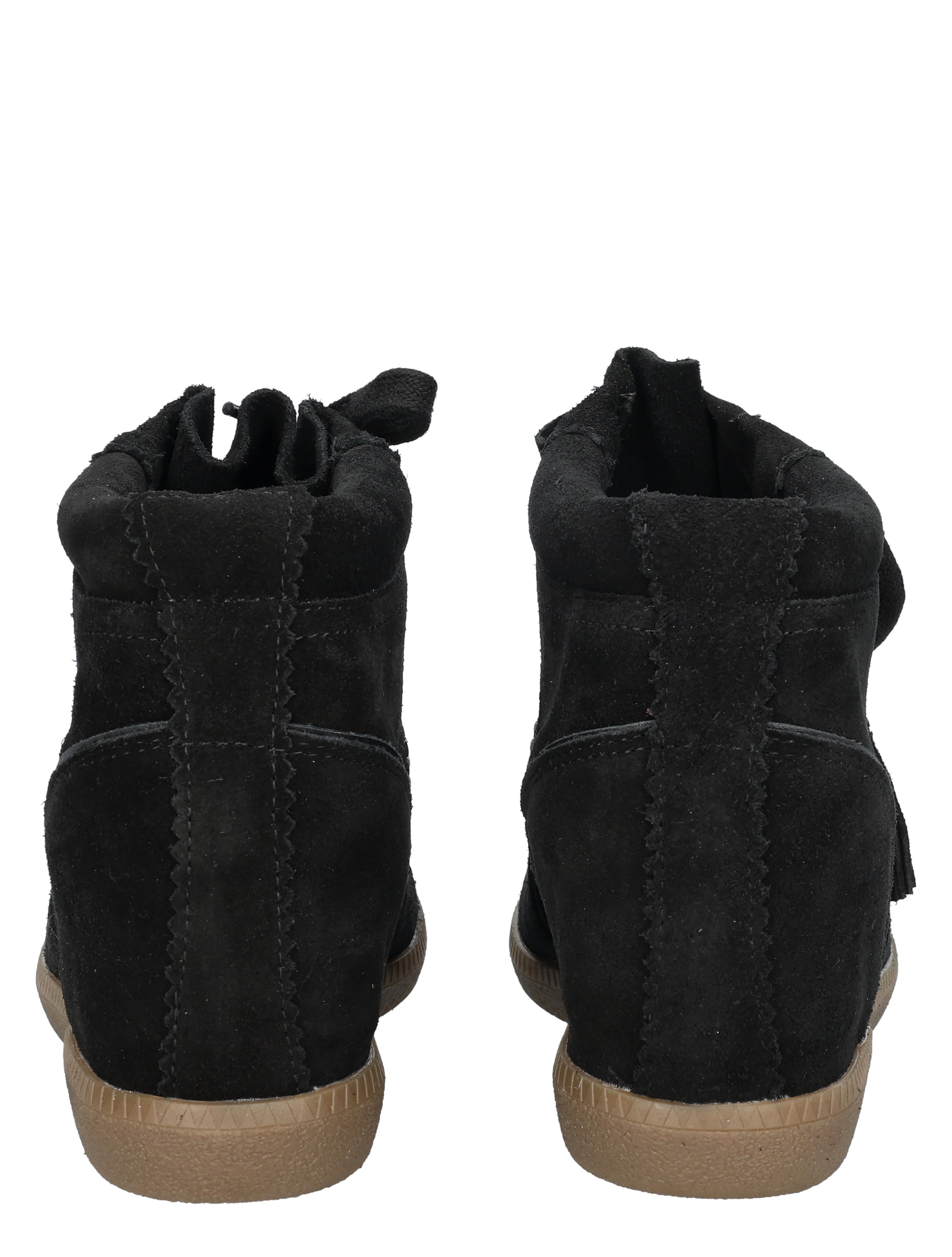black, ankle boots, suede, rubber sole, back view