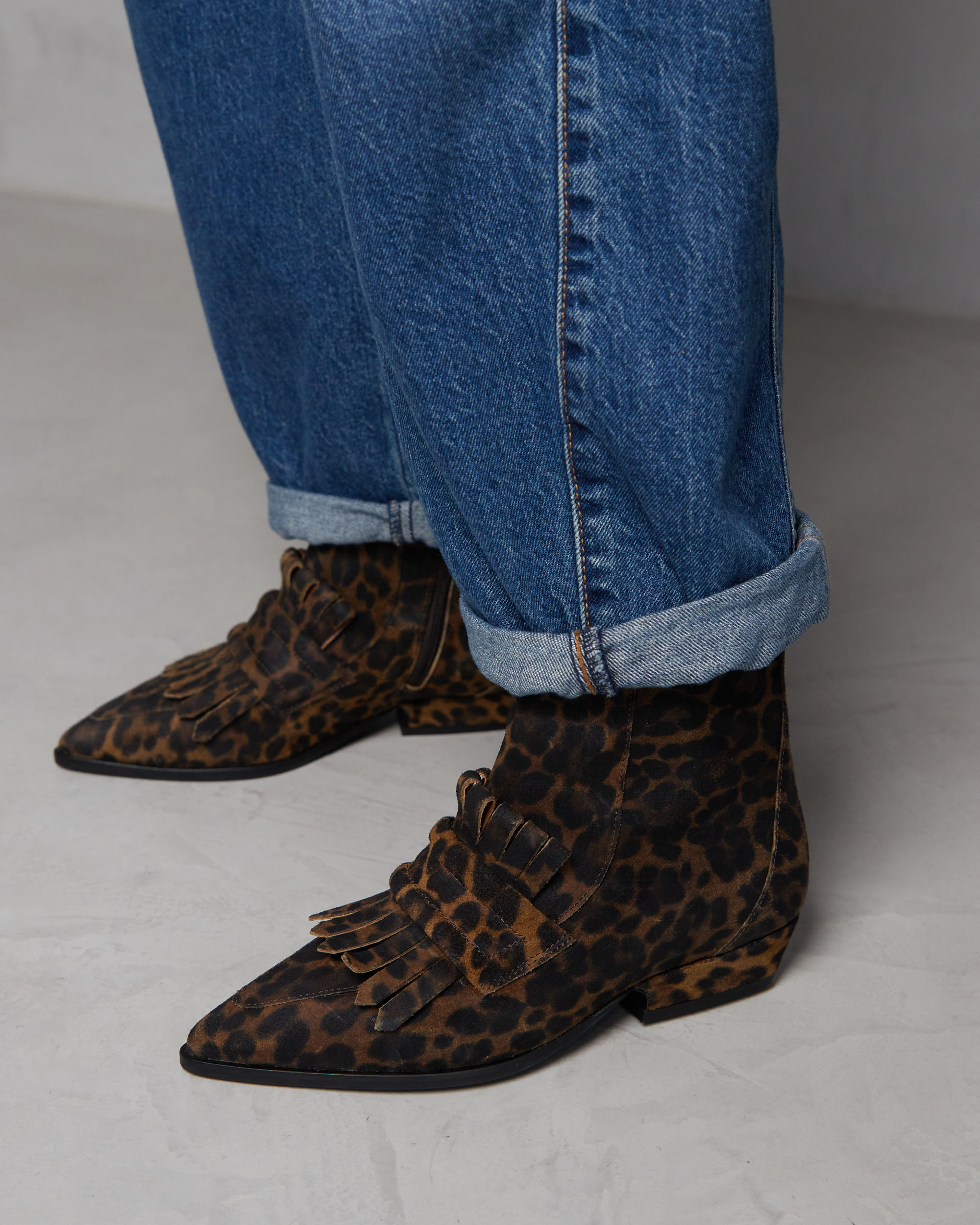 laarzen, leopard, hoge enkel laars, franjes, leder