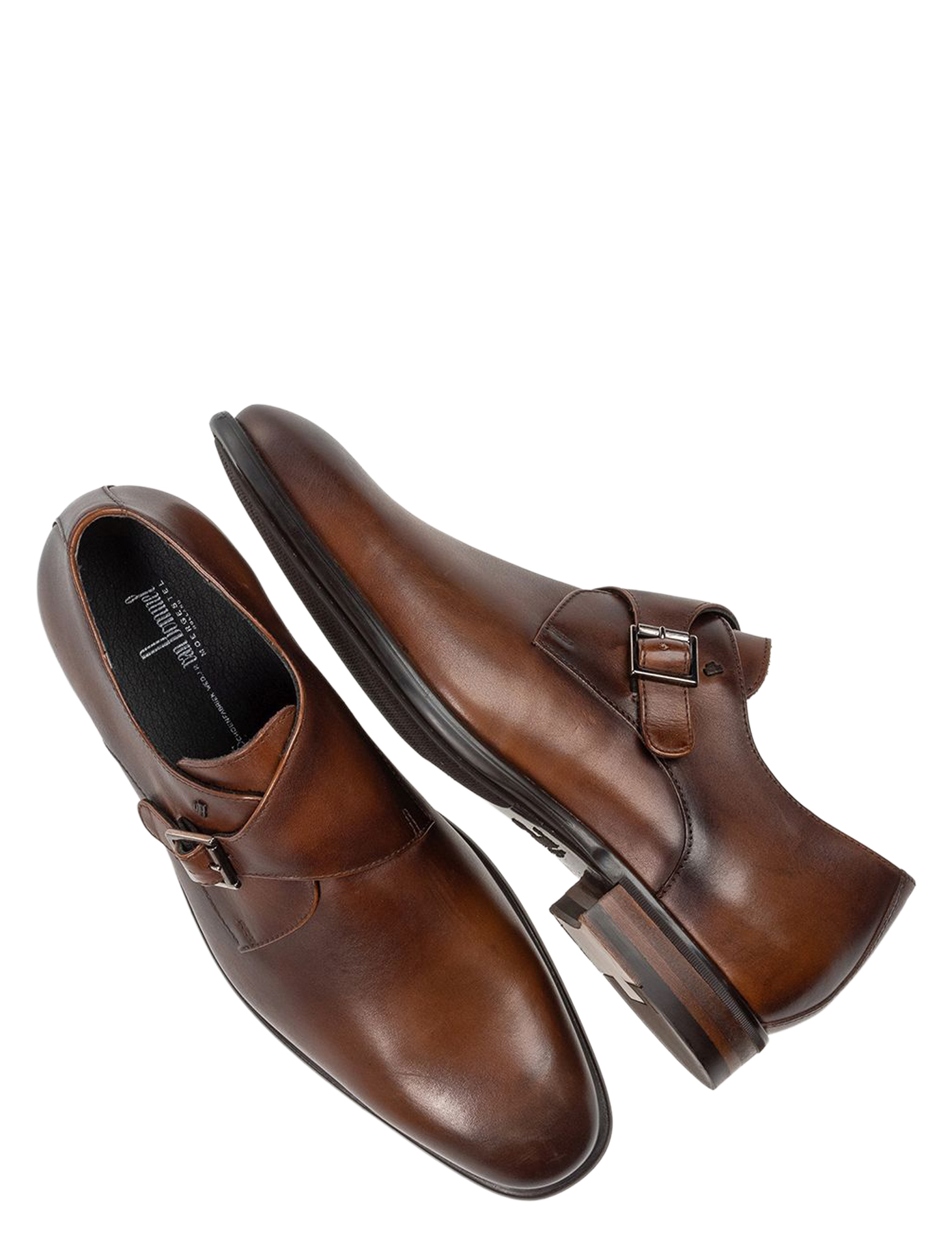 bruine schoen, leren schoenen, monk strap, riemsluiting, pompier/knop detail